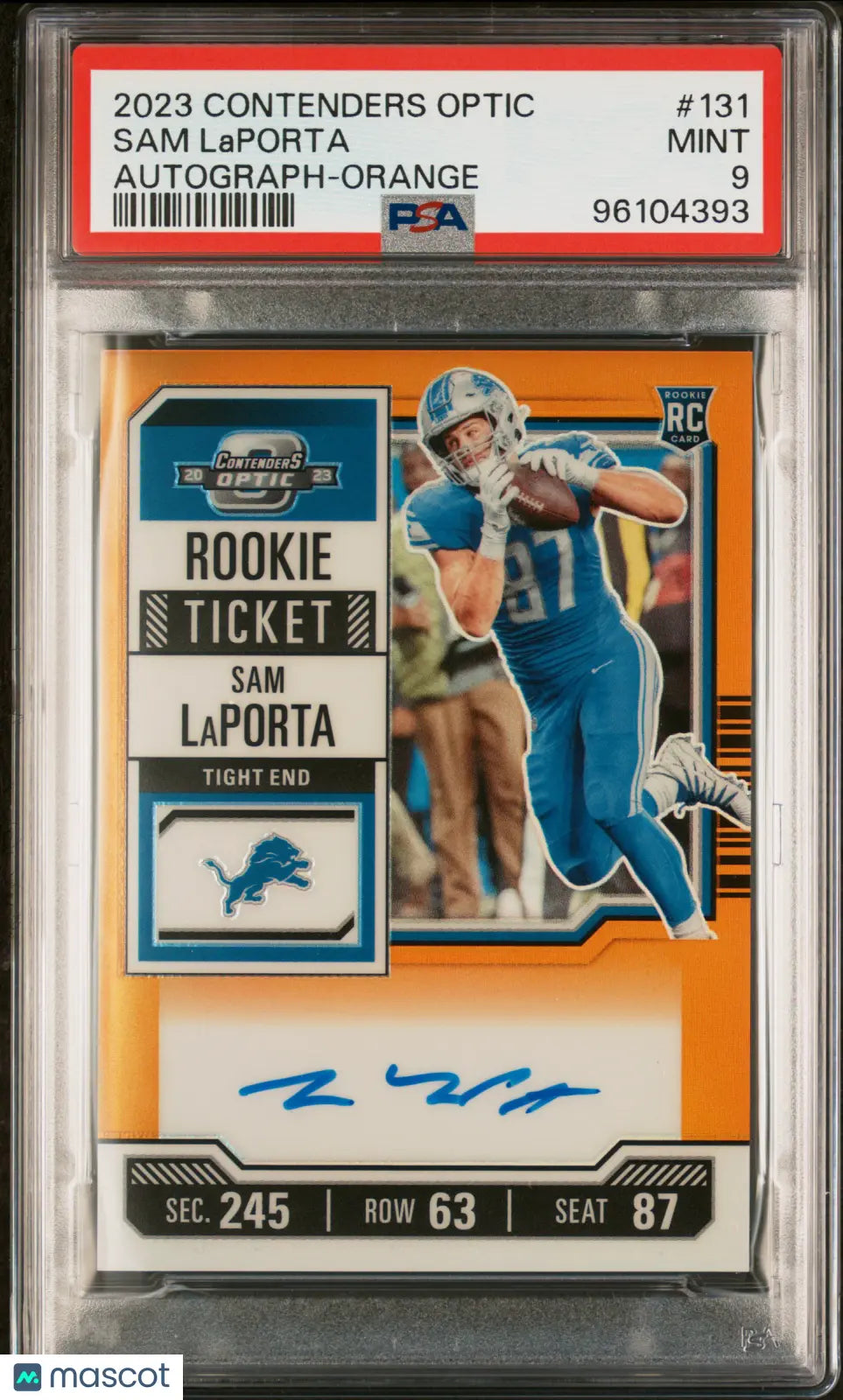 2023 Panini Contenders Optic Sam LaPorta Rookie Ticket Auto Orange PSA 9 /50 - Rare Football Trading Card for Collectors & Investors - Perfect for Sports Memorabilia Displays & Fantasy Football Fans