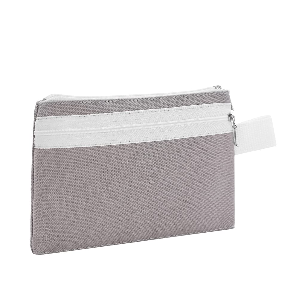 2 Pack 7 x 5 Inch Waterproof Zippered Storage Bags with 2 Compartments - Cotton Canvas Organizer Pouch for Tools, Keys, Pens & Small Gadgets - Perfect for Travel, Office, Outdoor Activities & Smartphone Accessories Storage