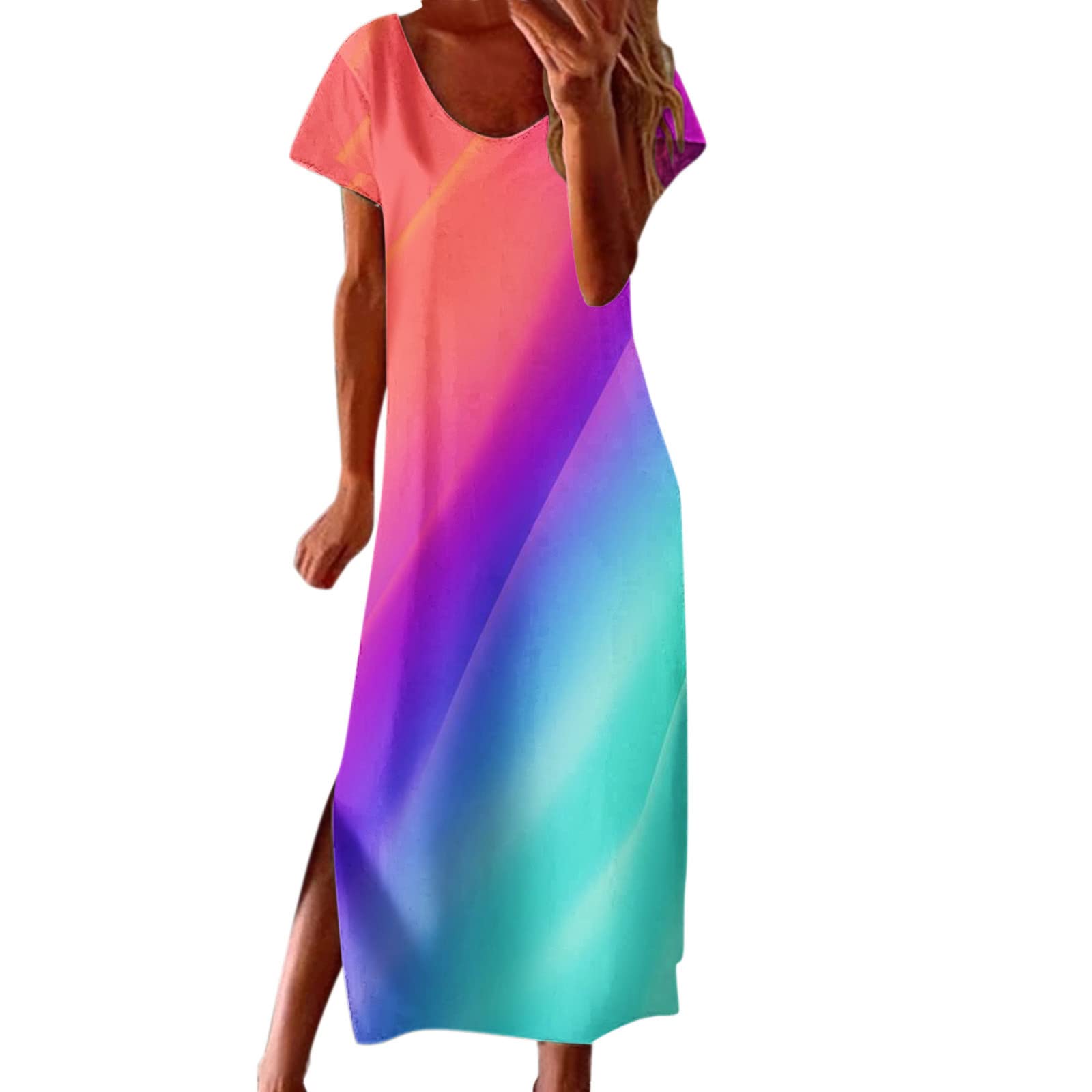 Women's Casual Long Sleeve Gradient Print Dress - Loose Fit Round Neck Plus Size Summer Dress for Women | Perfect for Beach, Vacation & Everyday Wear