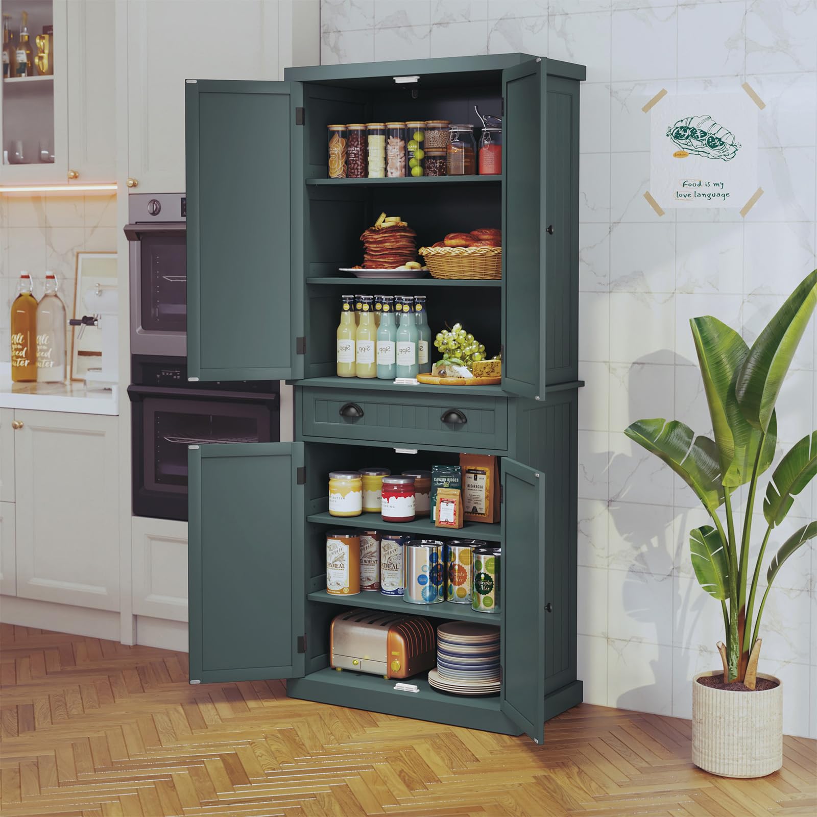 ARTPOWER Kitchen Pantry Storage Cabinet with Drawer & Adjustable Shelves - Organize Kitchen, Bathroom or Hallway - Green - Perfect for Small Space Organization & Home Storage Solutions