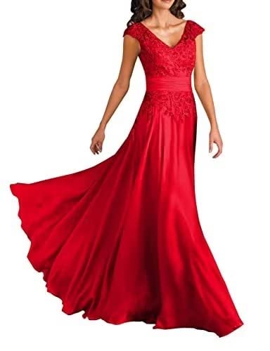 Elegant Short Sleeve Mother of The Bride Dress - Lace V-Neck Chiffon Formal Evening Gown for Weddings, Parties & Special Occasions | Comfortable & Stylish Wedding Guest Attire for Mothers