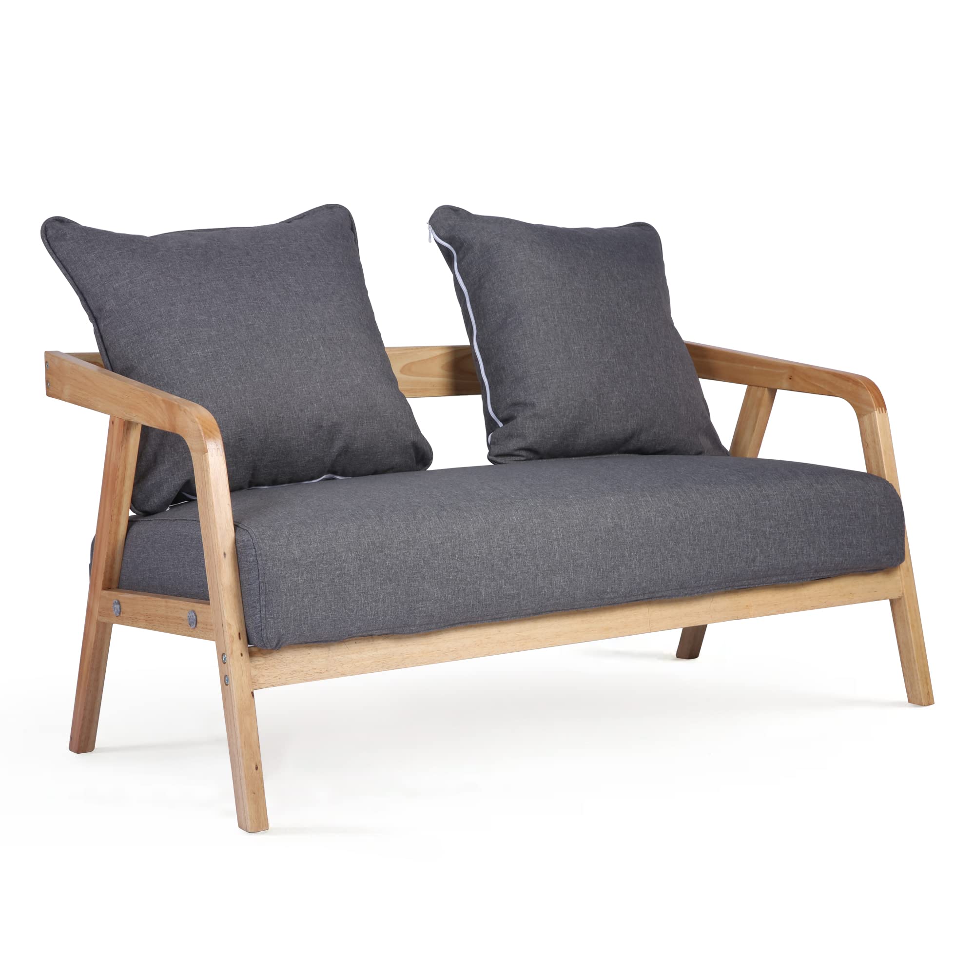 Modern Upholstered Wood Loveseat Sofa with Cushions - 2-Seat Small Sofa with Armrests, Compact Space-Saving Couch - Premium Grey Fabric with High-Density Native Sponge Filling - Perfect for Small Apartments, Living Rooms & Cozy Reading Nooks