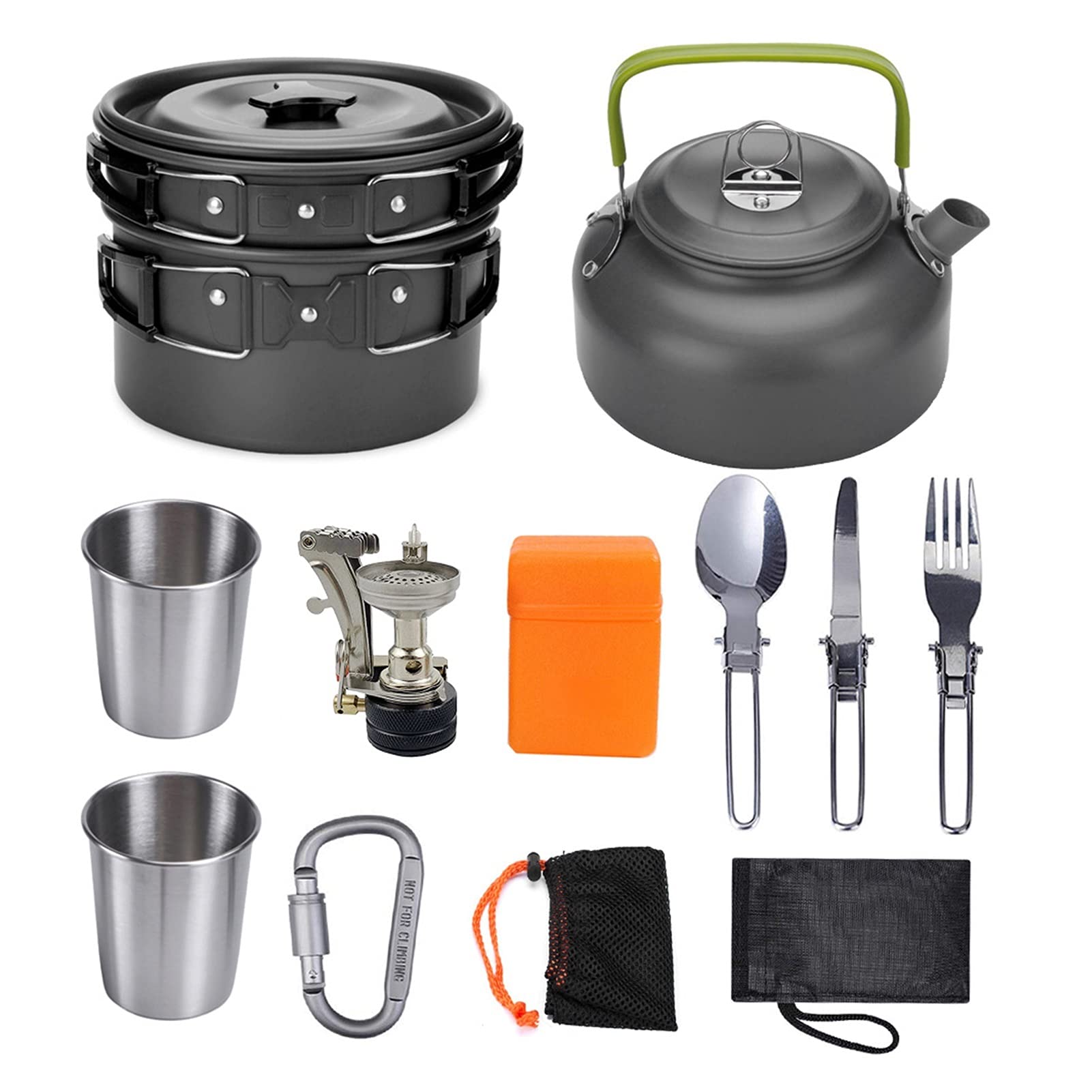 **SHANG-JUN Camping Cookware Set - Portable Outdoor Boiler, Teapot & Cup Combo - Lightweight Camping Stove Equipment for Hiking, Backpacking & Picnics**
