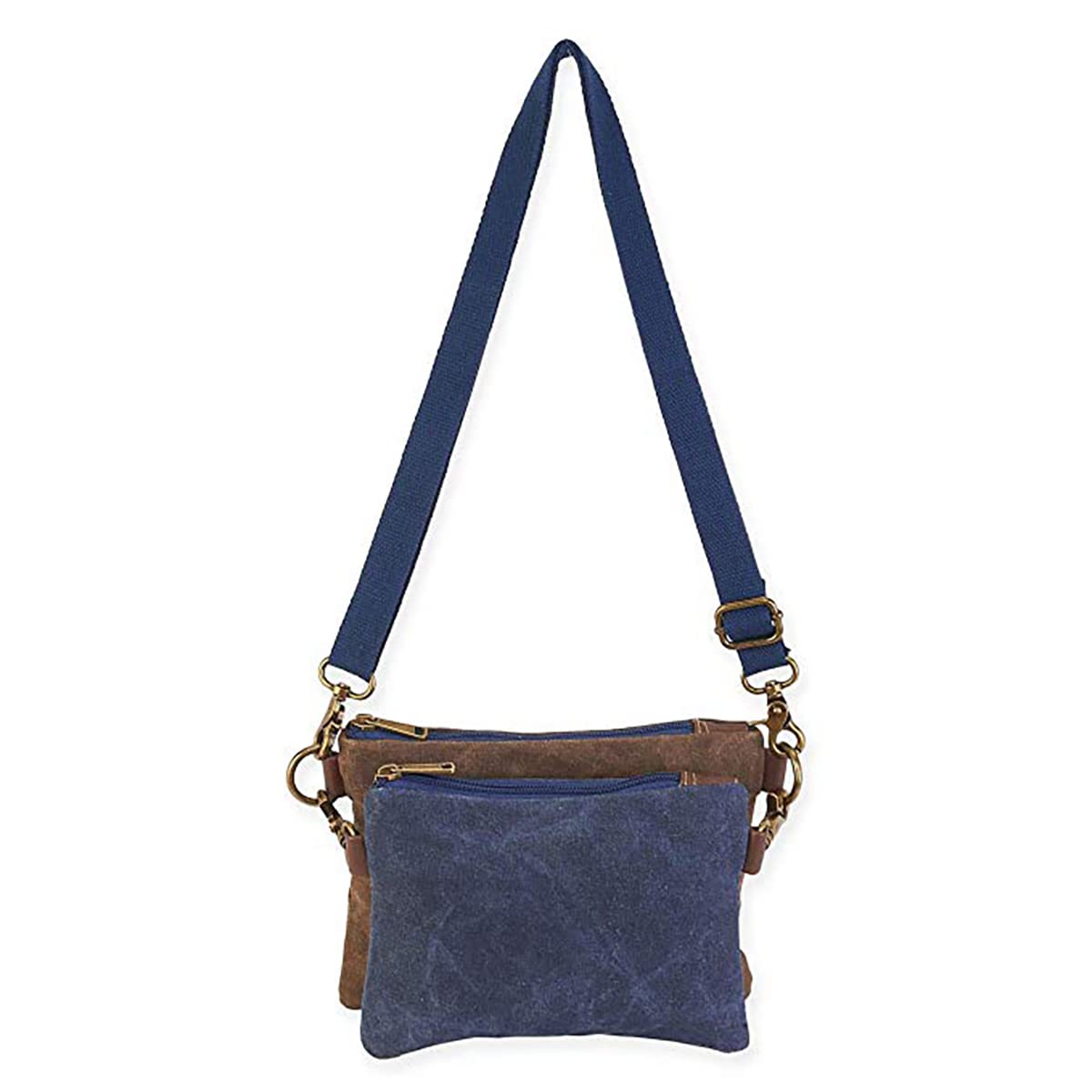 Sun 'N' Sand Essex Winston 2 Piece Crossbody Bag Set - Brown & Navy Leather Purse for Women | Perfect for Travel, Shopping & Everyday Use