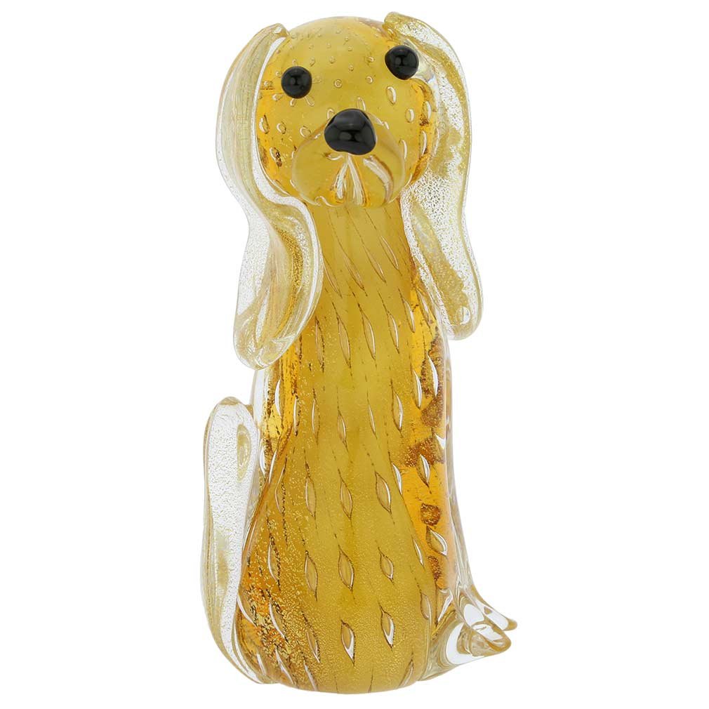 Authentic Murano Glass Bullicante Dog Figurine - Handcrafted in Venice Italy - Topaz Gold Finish - Perfect for Home Decor, Gift, or Collectible