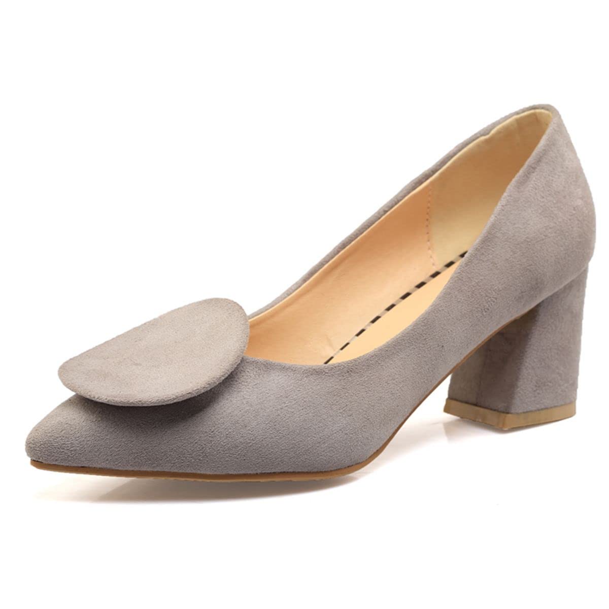 Women's Pointed Toe Chunky Heel Pumps - Suede Slip-On Formal Shoes for Office & Business - Perfect for Work, Meetings, and Professional Events
