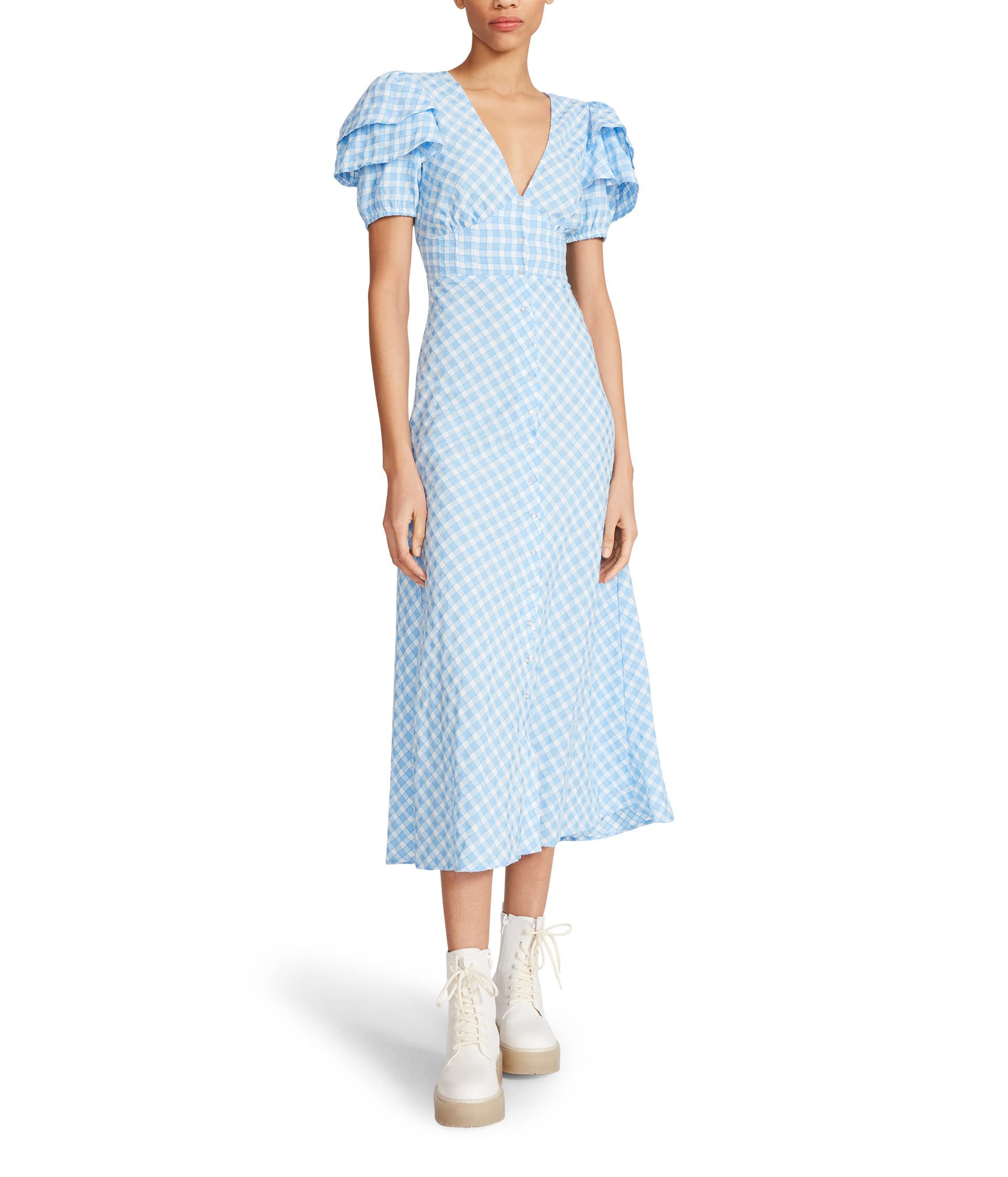 Betsey Johnson Novelty Yarn-Dye Gingham Snap Front Shirtdress - Women's Fashion Casual Dress for Brunch, Date Night & Summer Outings