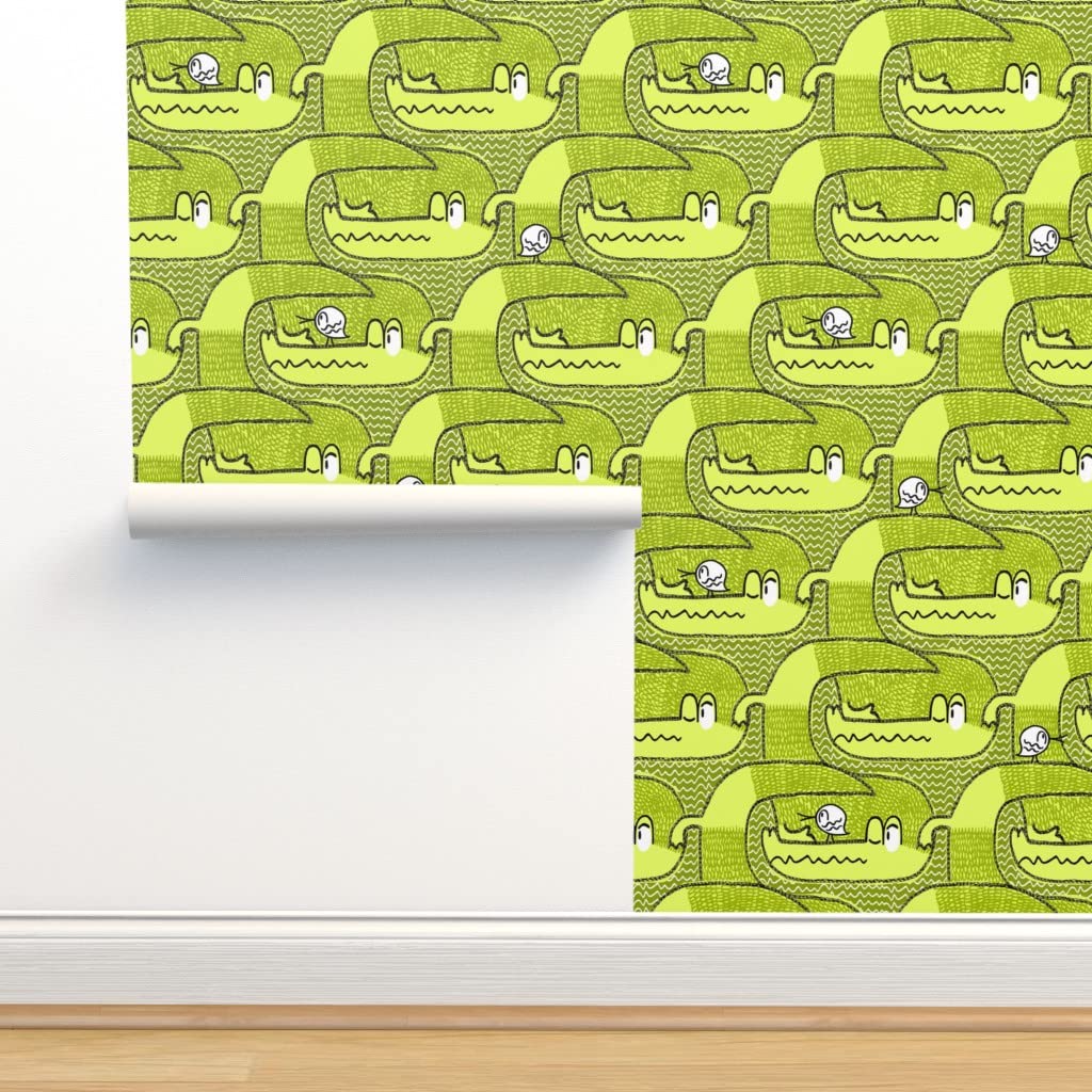 12ft x 2ft Peel & Stick Removable Wallpaper - Green Wilderness Jungle Theme with Cartoon Animals & Birds for Kids Rooms | Easy DIY Nursery, Playroom & Bedroom Decor by Spoonflower