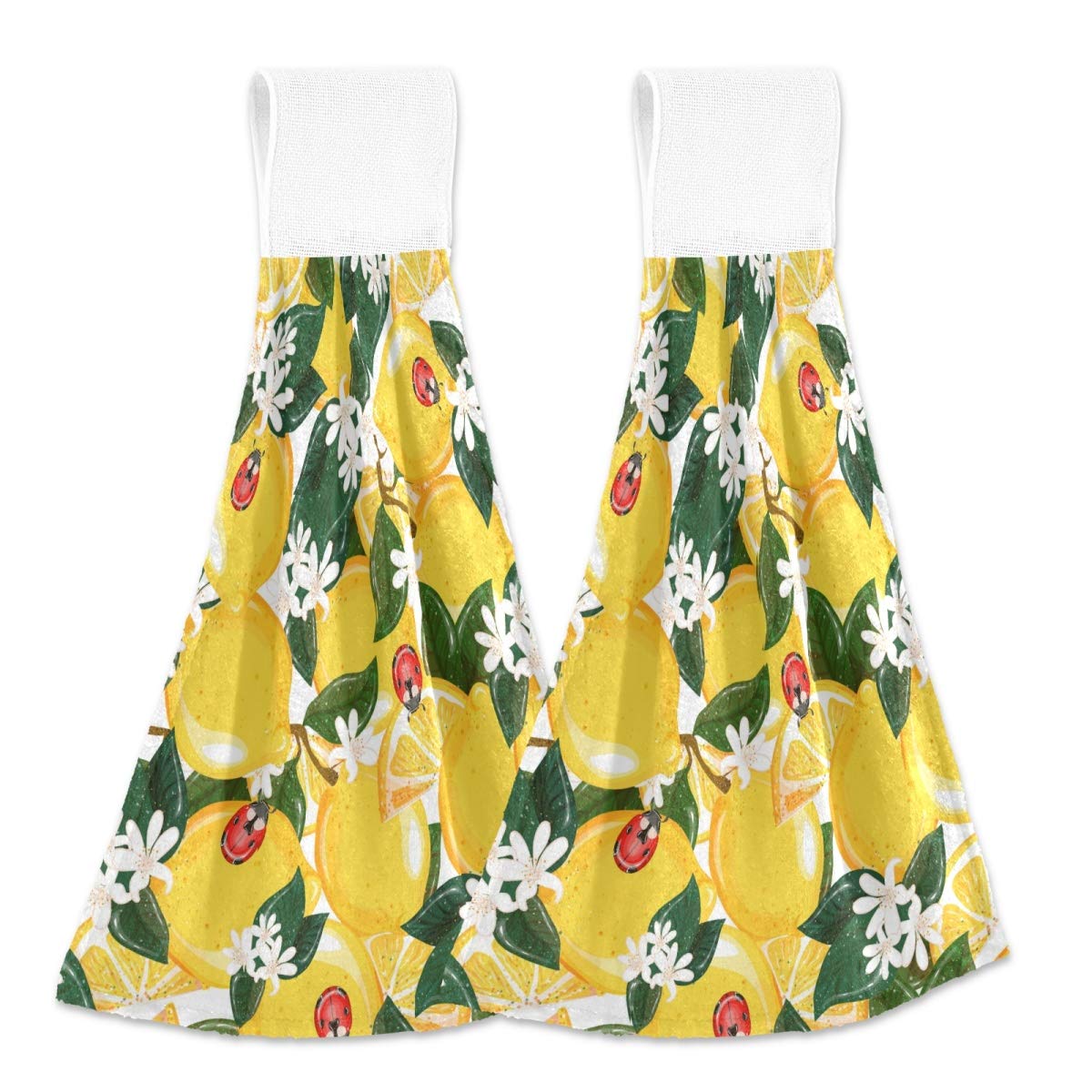 Lemon Kitchen Wears 100% Polyester Art & Solid Hanging Tie Towels, 2 Pack - Yellow | Absorbent Dish Cloths for Kitchen, Dining & Bathroom Decor