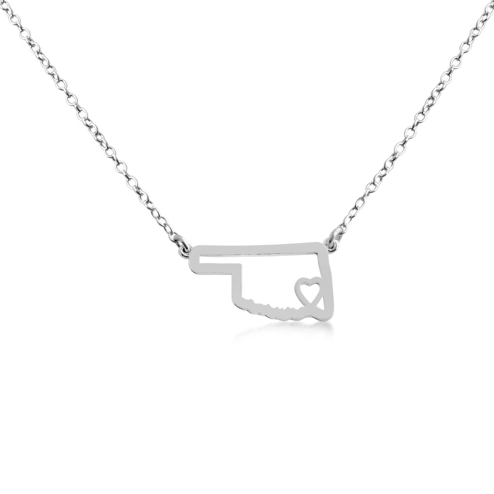 925 Sterling Silver Oklahoma State Necklace - 
