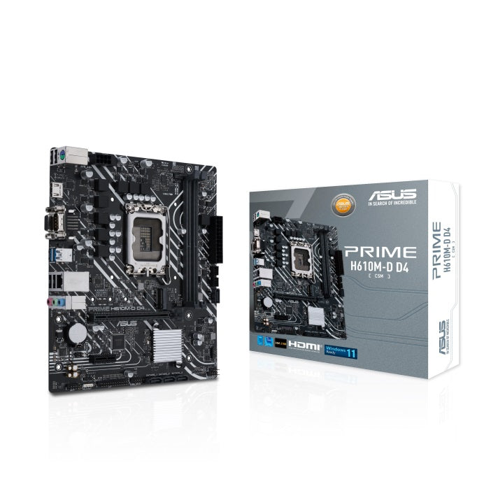 ASUS Prime H610M-D D4/CSM DDR4 Intel LGA1700 mATX Motherboard - Compact Gaming & Office PC Build for Home & Business Use