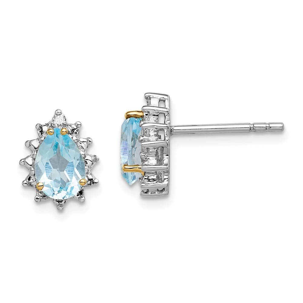 14K Sky Blue Topaz & Diamond 925 Sterling Silver Post Earrings for Women - 11x9mm Elegant Stud Earrings - Perfect Gift for Birthday, Anniversary & Special Occasions