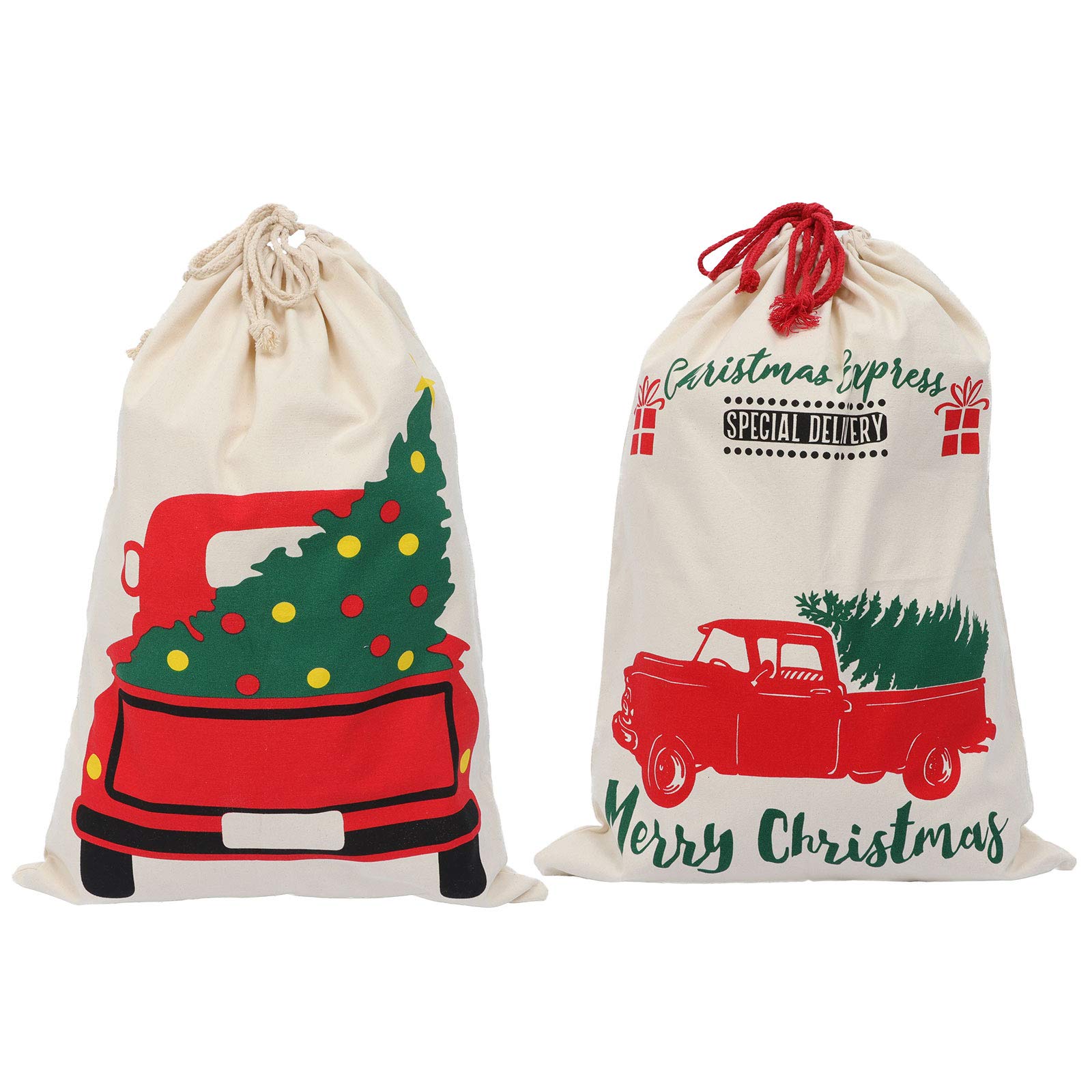 DOITOOL 2-Pack Christmas Drawstring Gift Bags - Reusable Canvas Candy Storage Pouches for Holiday Decorations, Party Favors & Tree Ornaments - Perfect for Xmas Gifts, Treats & Small Item Organization