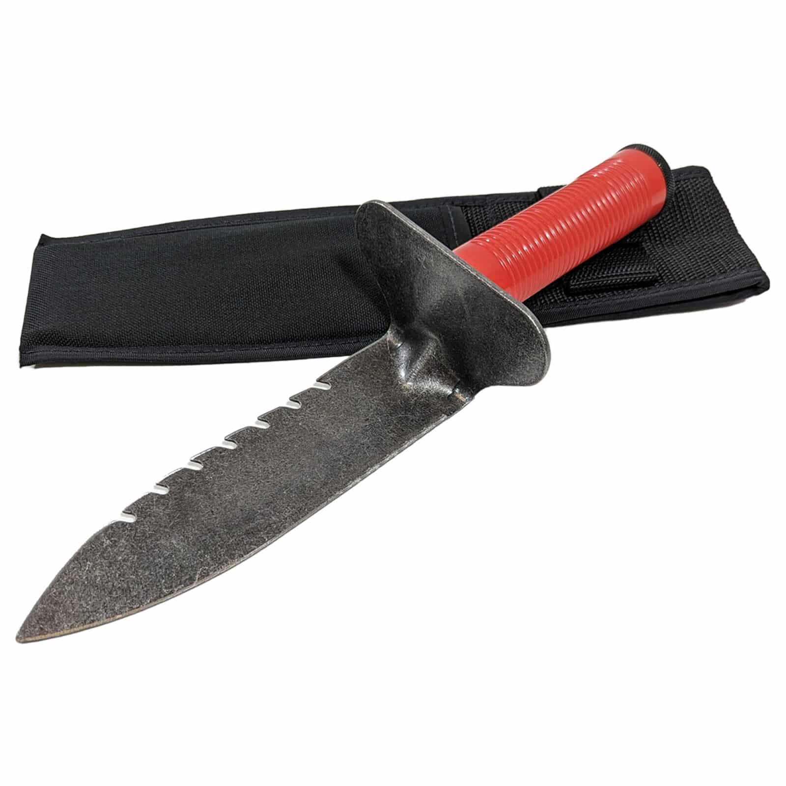 Lesche Model 76 Right Serrated Digging Tool with Hollow Handle, Screw-on Cap & Belt Sheath - Perfect for Metal Detecting, Archaeology & Outdoor Treasure Hunting