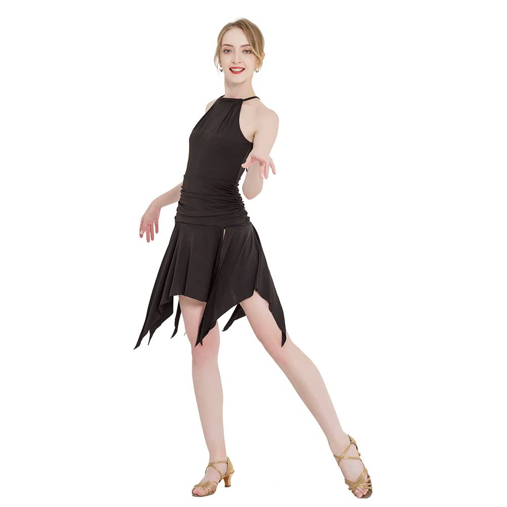 Royal Smeela Women's Halter Neck Fringe Latin Dance Dress - Sleeveless Ballroom Performance Outfit for Salsa, Bachata & Tango - Sexy Competition & Party Costume