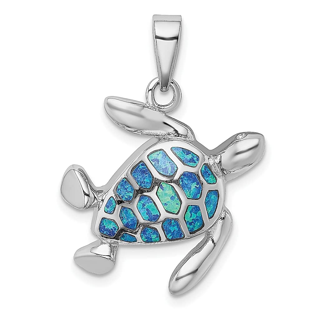 925 Sterling Silver Blue Inlay Created Opal Turtle Pendant Necklace - Sea Life Jewelry for Women, Gifts for Her - Perfect for Beach Vacations, Ocean-Themed Parties & Everyday Wear