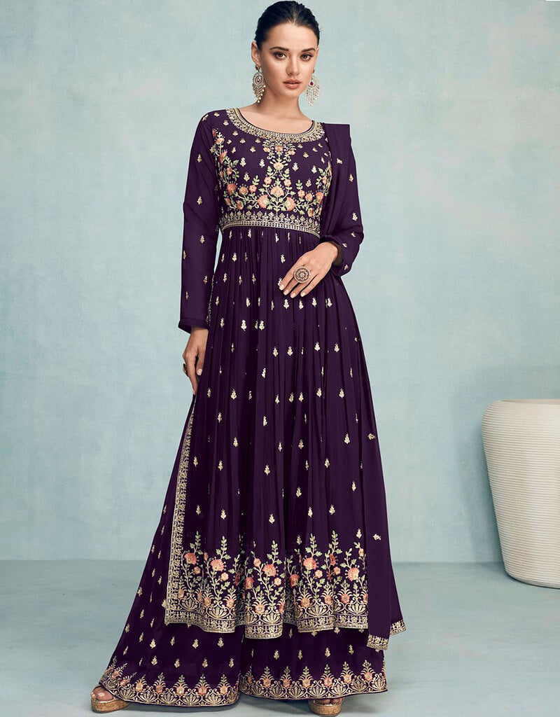 Bleached Cedar Palazzo Style Semi-Stitched Salwar Kameez Suit - Elegant Indian Ethnic Wear for Women, Perfect for Weddings, Parties & Festive Occasions