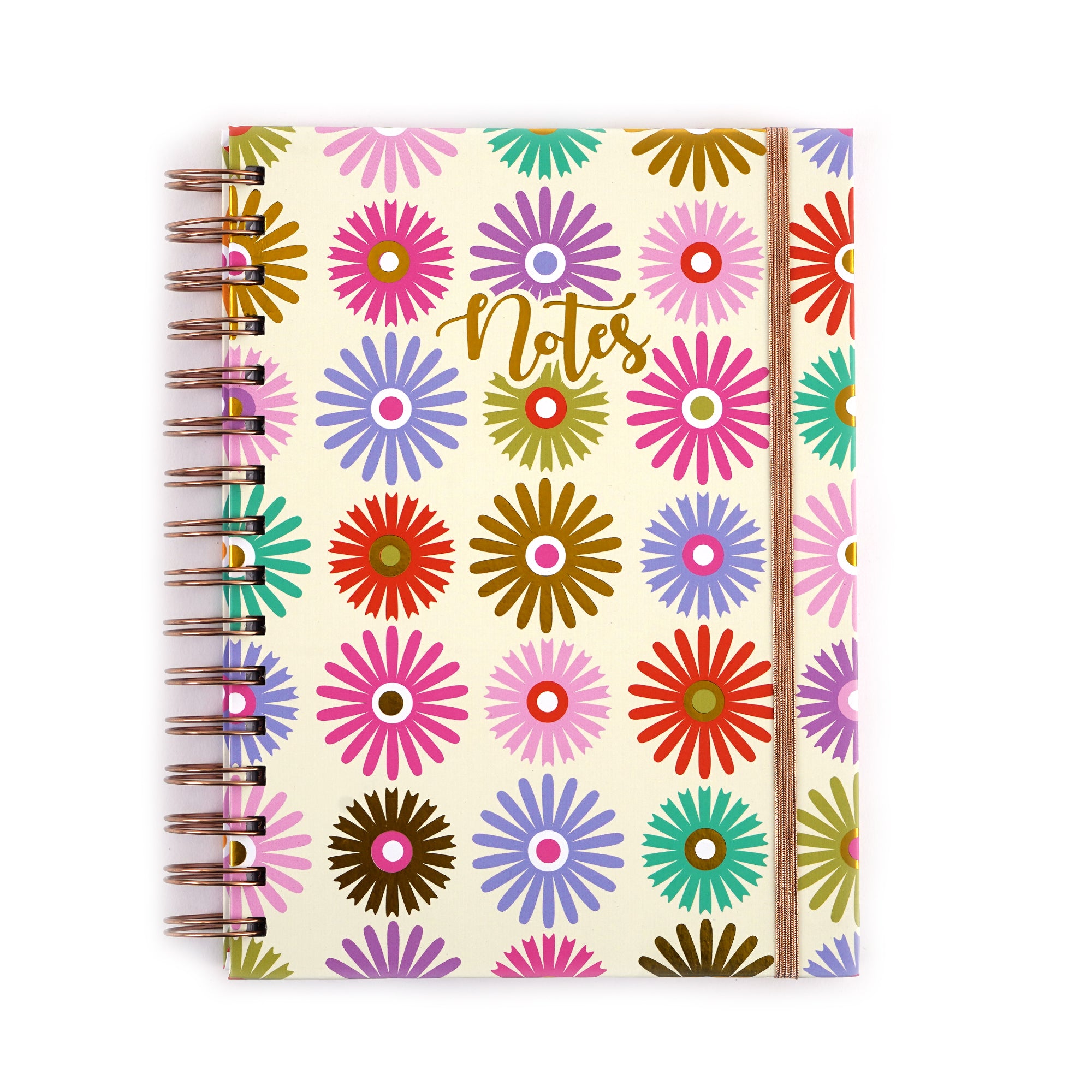 160-Sheet Hot Stamp Chunky Spiral Notebook with Inside Pocket - Daisy Geometric Floral Design, 8.5