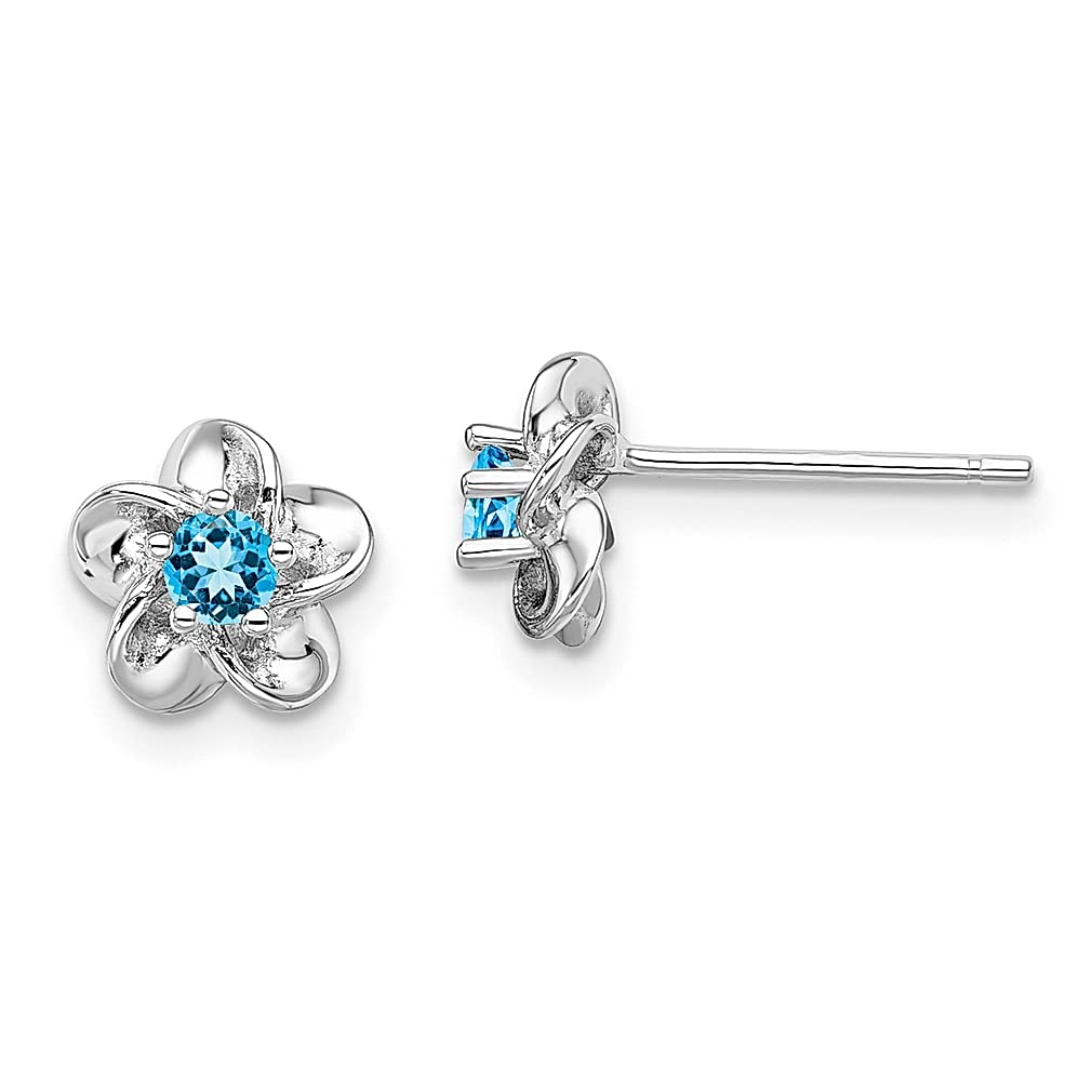 925 Sterling Silver Floral Blue Topaz Post Stud Earrings - December Birthstone Jewelry for Women, Elegant Ball Button Earrings for Gardening & Floral Occasions, Perfect Gift for Her