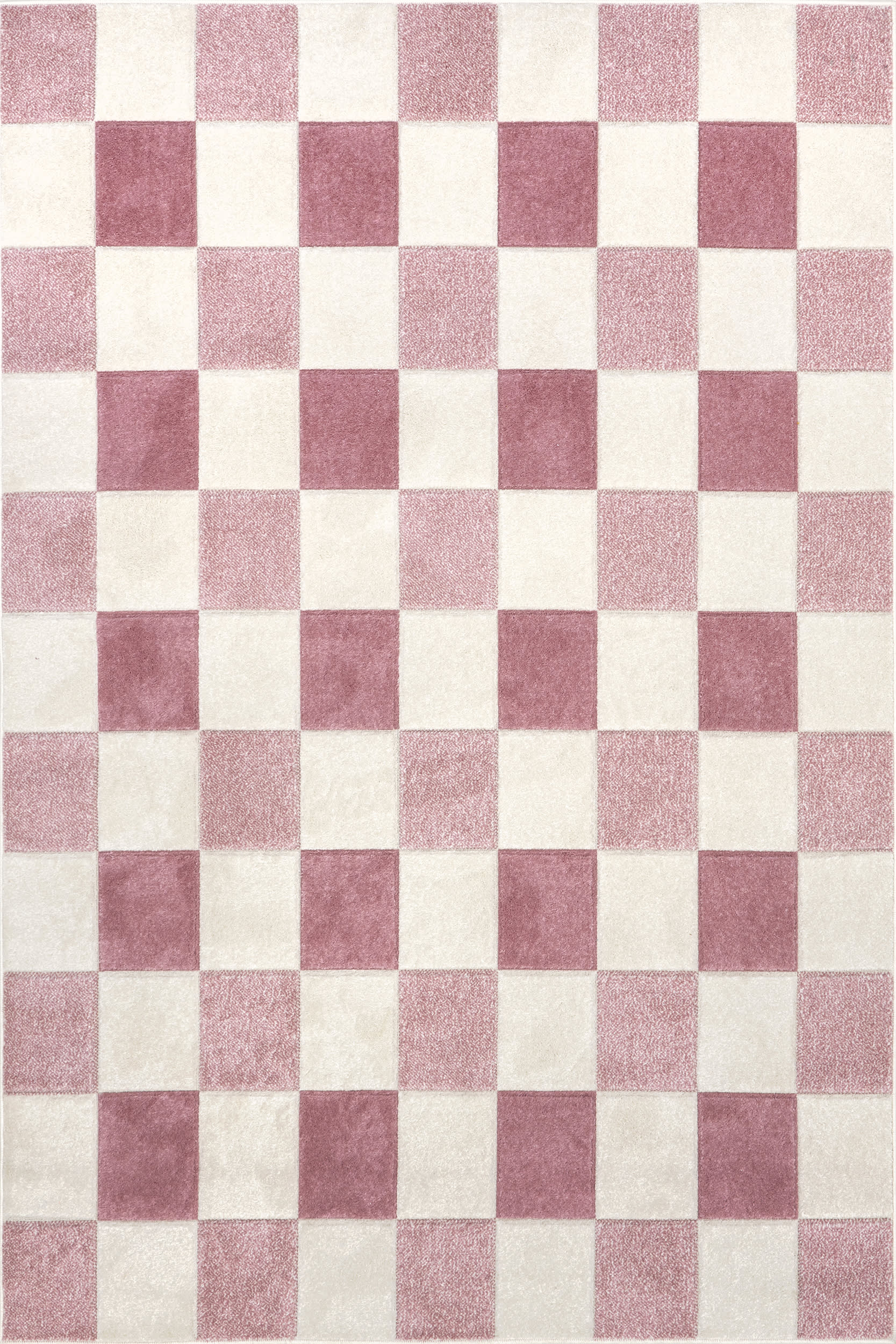 Alexie Two-Tone Checkered Area Rug - Soft Pink & White Geometric Pattern Non-Slip Living Room Carpet for Bedroom, Nursery & Dorm Decor