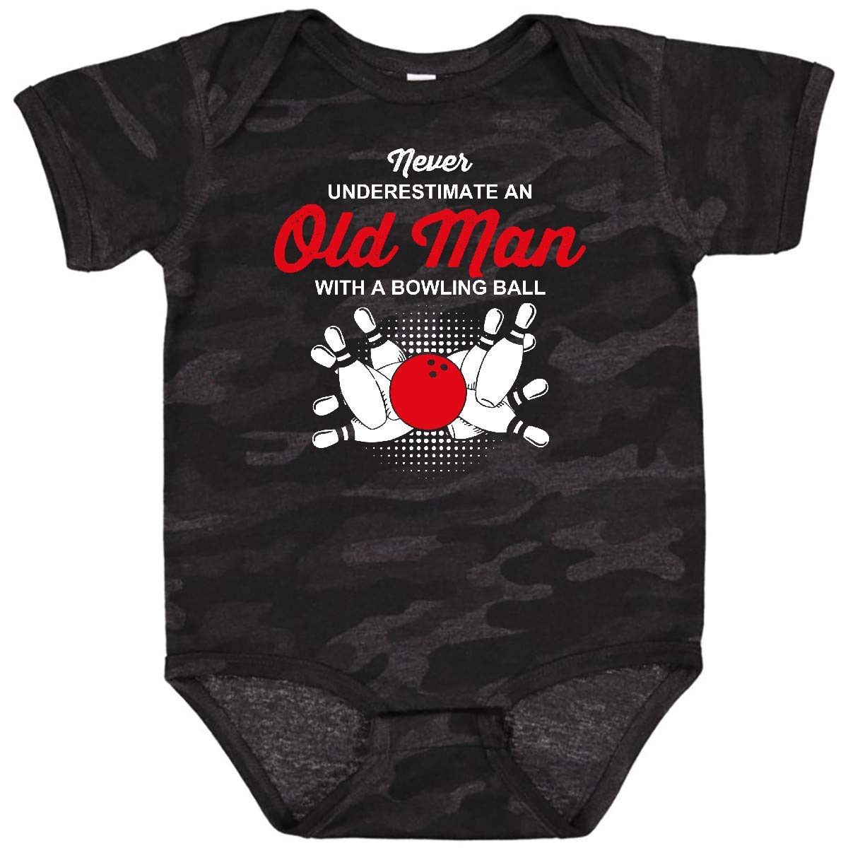 Inktastic Never Underestimate Old Man Bowling Baby Bodysuit - Funny Infant Onesie for Bowling Fans & Grandparents - Perfect for Family Bowling Nights & Newborn Photo Shoots
