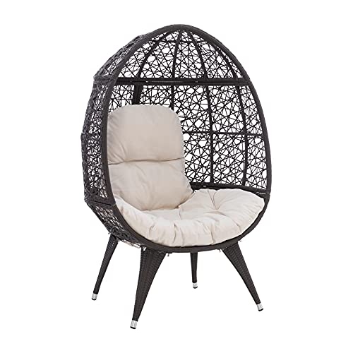 Brown Metal Rattan Round Chair for Farmhouse Indoor & Outdoor Use - Perfect for Patio, Garden, and Living Room Decor
