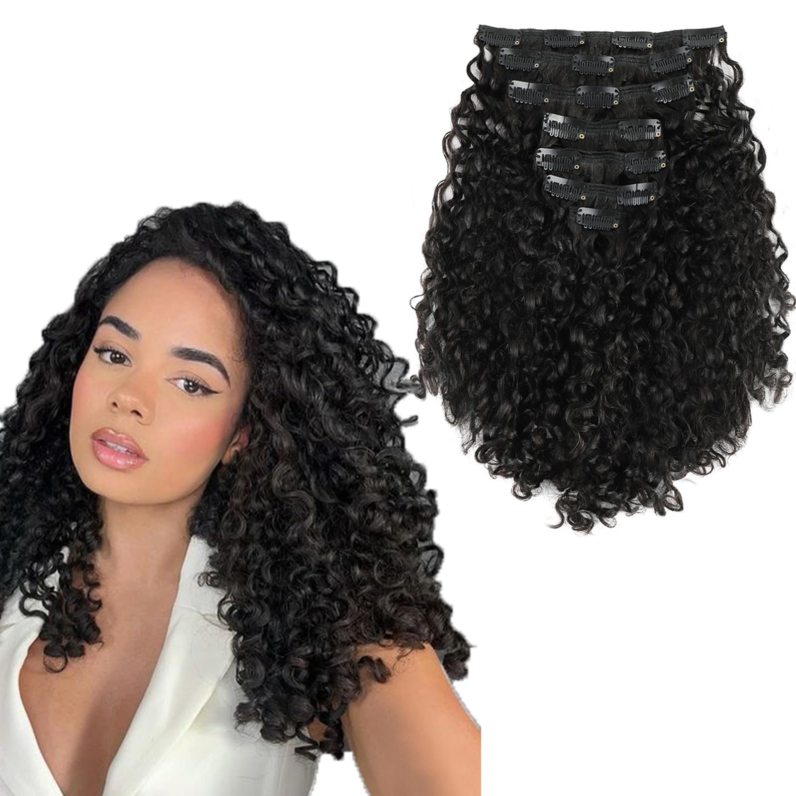 ABH AMAZINGBEAUTY 22 Inch Curly Clip-in Hair Extensions for Black Women - 7Pcs 120G Spiral Curl Human Hair Extensions with Double Weft, Natural Black Virgin Hair - Perfect for Parties, Weddings & Everyday Styling