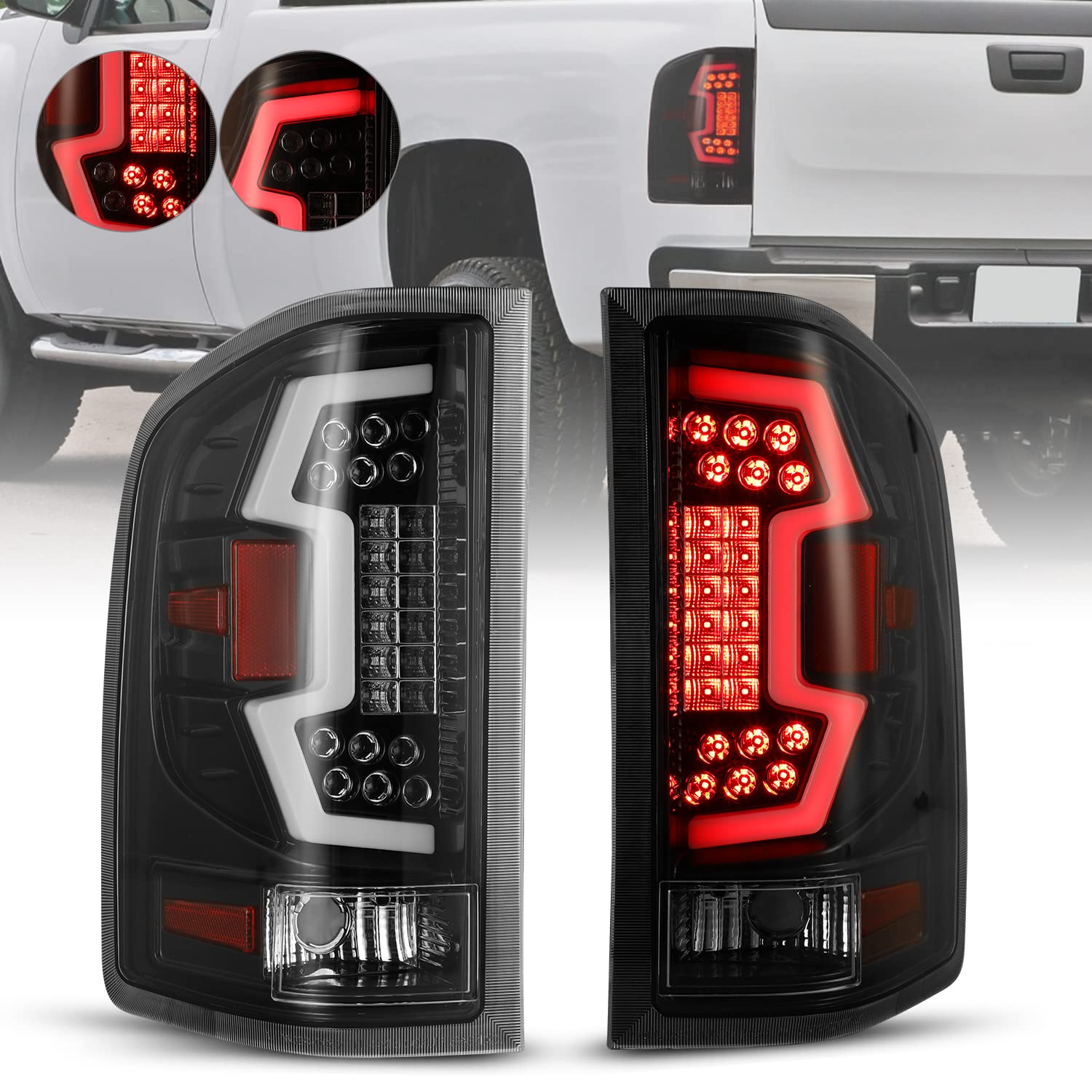 ROXX LED Tail Lights for 2007-2013 Chevy Silverado 1500 & 2007-2014 GMC Sierra 3500HD Dually - Clear Lens Replacement - Perfect for Night Driving & Enhanced Visibility