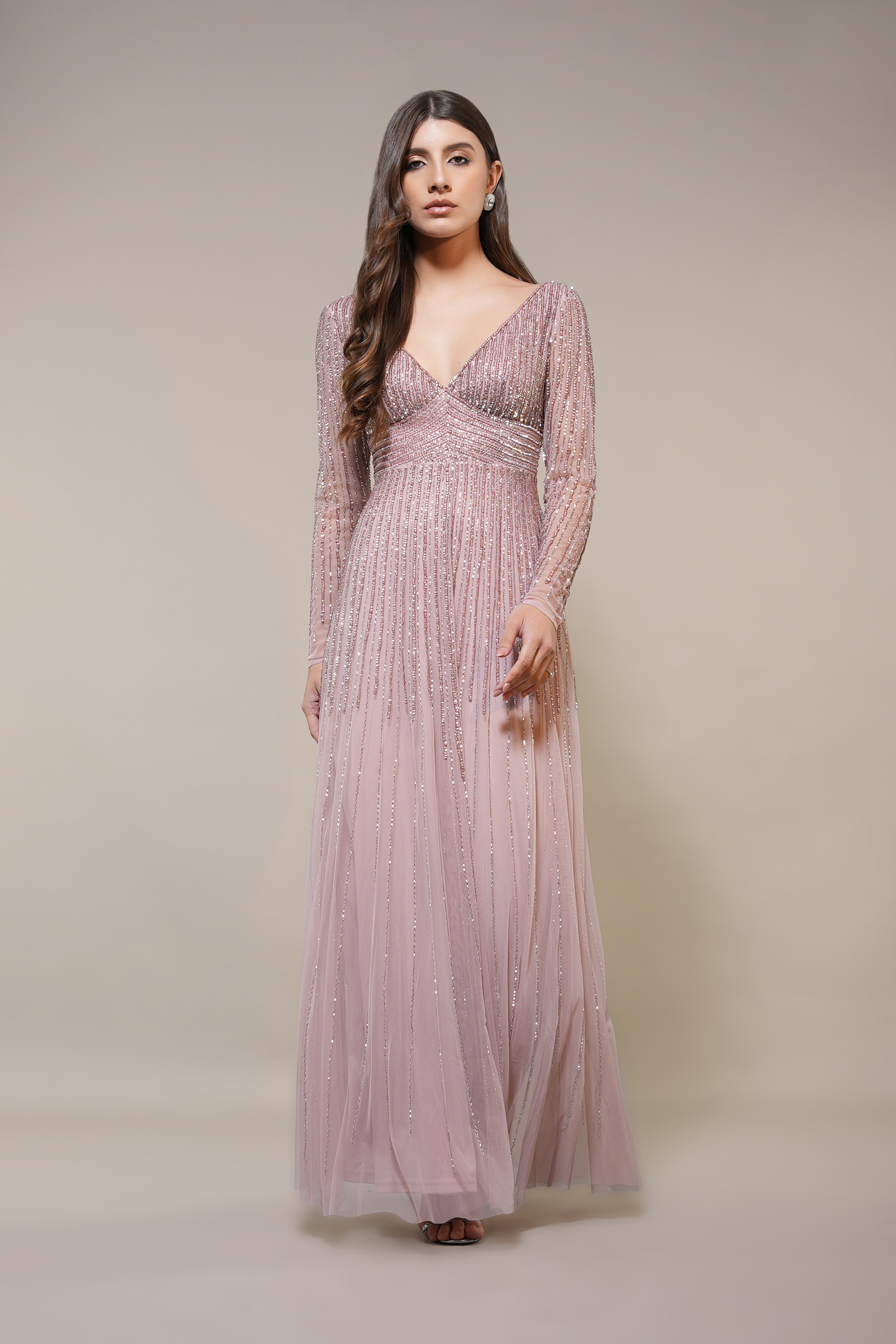 Laura Embellished Maxi Dress in Blush Pink | Elegant Floral Lace Wedding Guest Dress | Perfect for Bridal Shower, Evening Party & Special Occasions