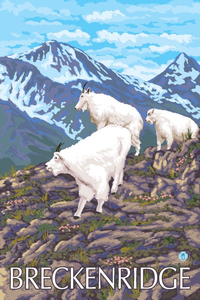 Breckenridge CO Goat Family Metal Art - 12x18 Gallery Quality Aluminum Wall Decor for Home, Cabin & Office