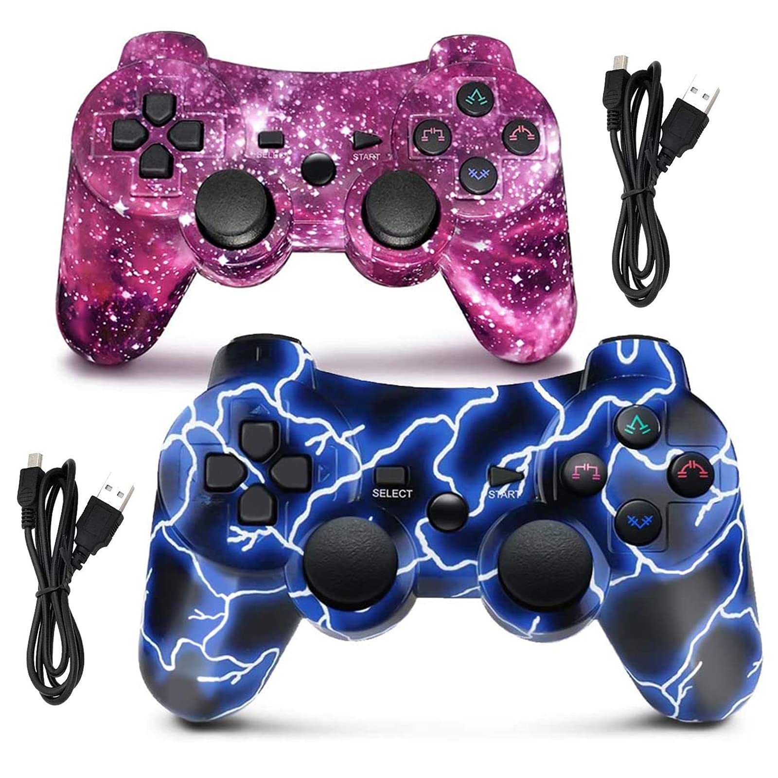 Wireless PS3 Controller with Dual Vibration - Compatible with Playstation 3 Console, Includes USB Charging Cable (Blue & Purple) - Perfect for Gaming, Streaming & Multiplayer Sessions