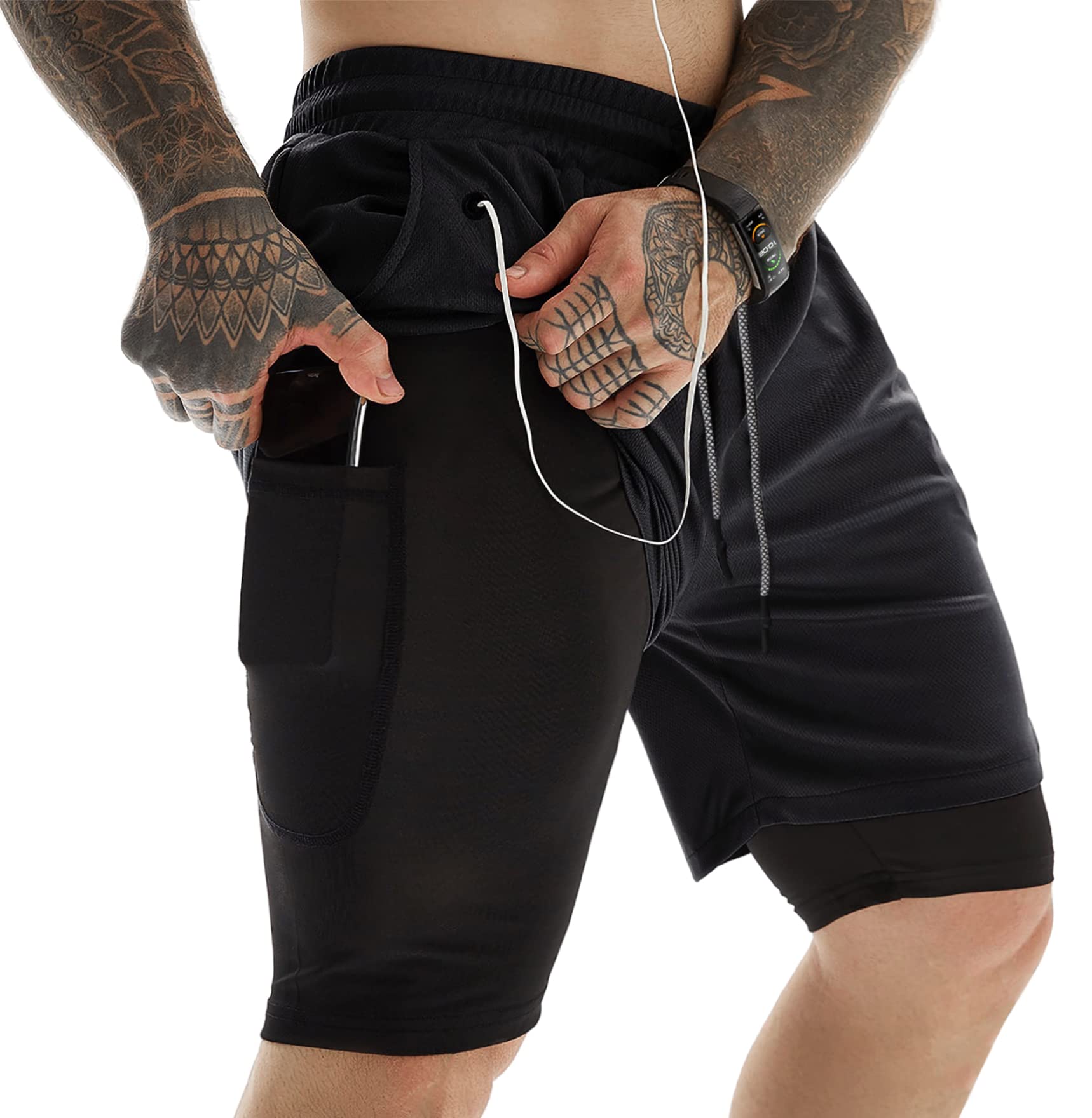 EXEKE Men's 2-in-1 Running Shorts with Pockets - Quick Dry Athletic Gym Workout Shorts for Jogging, Training & Outdoor Activities