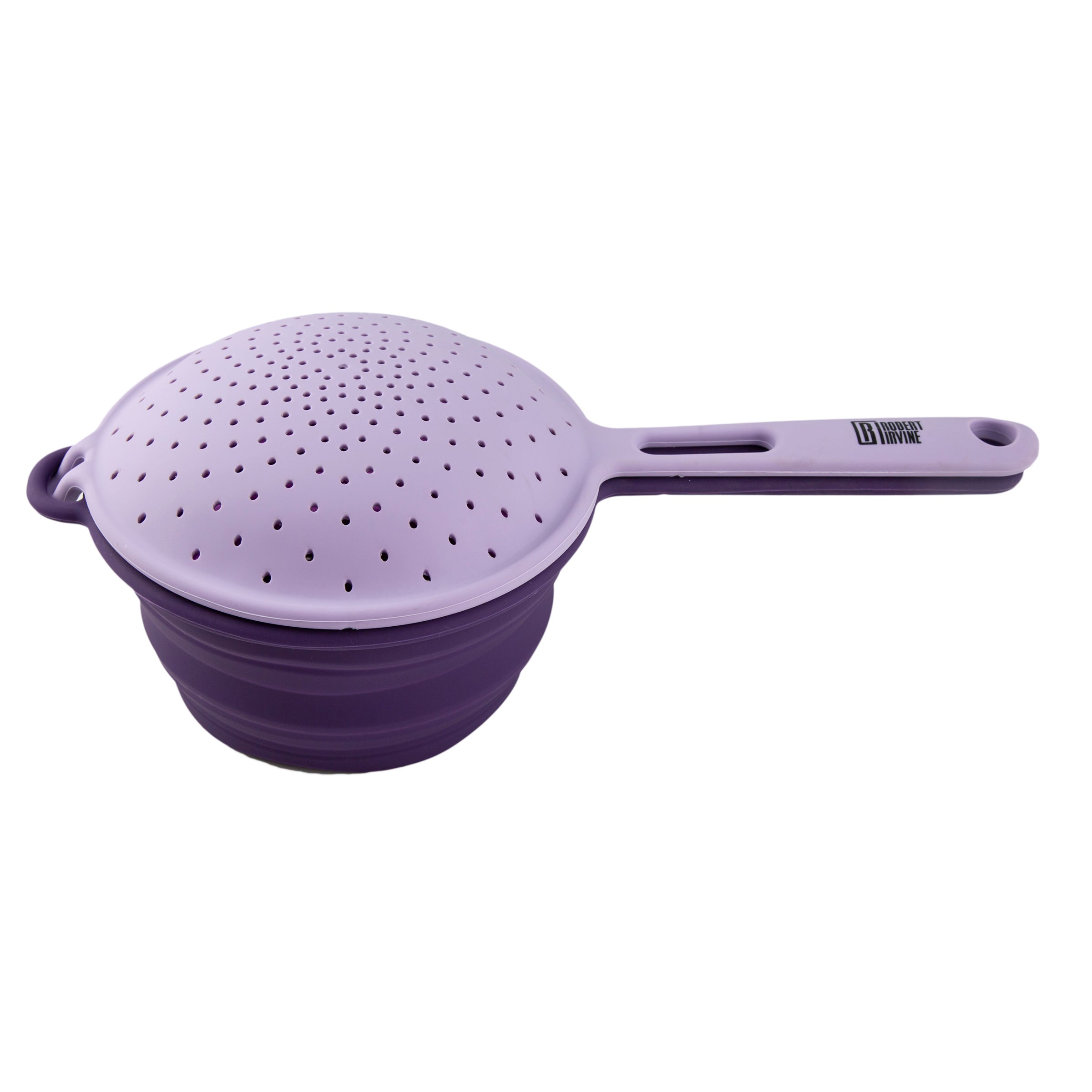 Robert Irvine 2-Piece Silicone Colander Set - Purple | BPA-Free Strainer for Pasta, Vegetables & Fruits | Perfect for Kitchen, Camping & Meal Prep