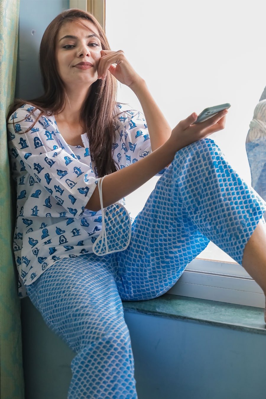 Day Dream Azofree Handblock Printed Pure Cotton Night Suit for Women | Soft & Breathable Sleepwear | Perfect for Relaxing at Home or Traveling