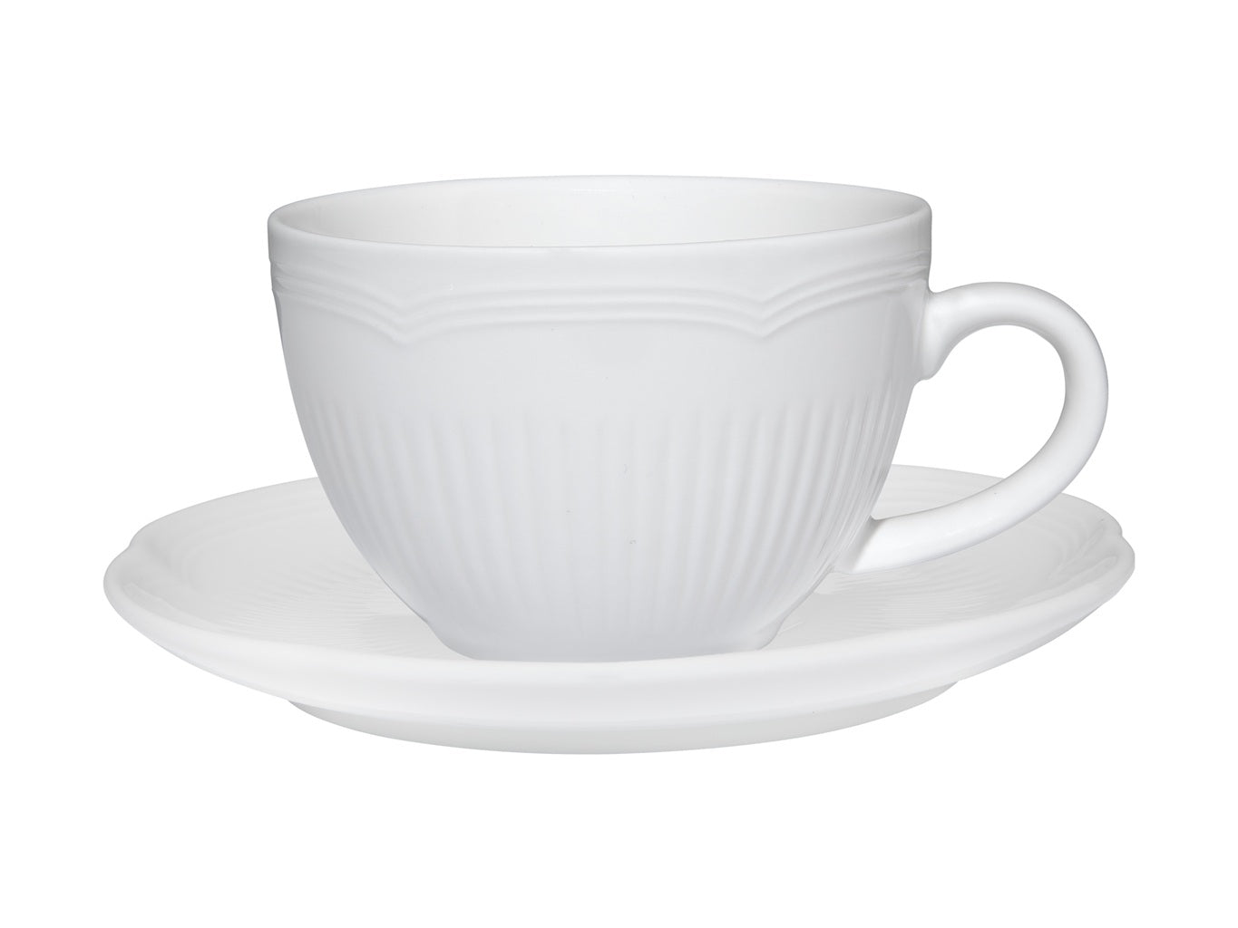 Maxwell & Williams White Basics Rococo Cup & Saucer Set - 240ML (8oz) Porcelain Tea Cup with Elegant Design - Perfect for Afternoon Tea, Coffee Break, and Gift Giving