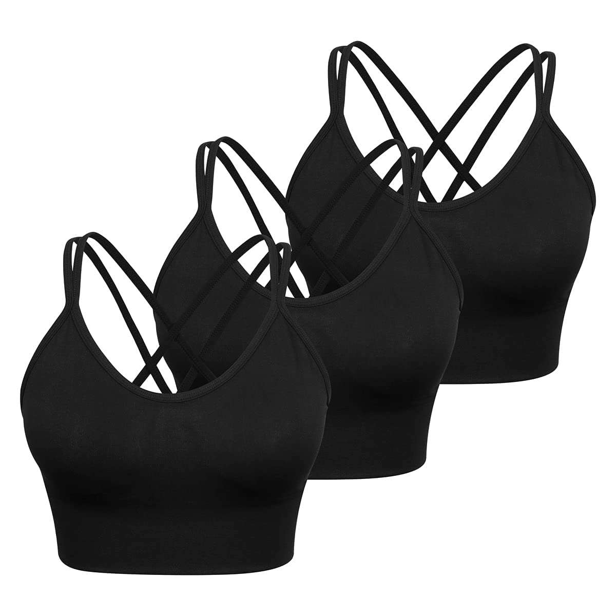 VEQKING Women's Cross Back Sports Bra - Medium Support Seamless Yoga Bra with Removable Pads - 3 Pack for Workout, Fitness & Daily Wear - Perfect for Yoga, Gym, Running & Lounge