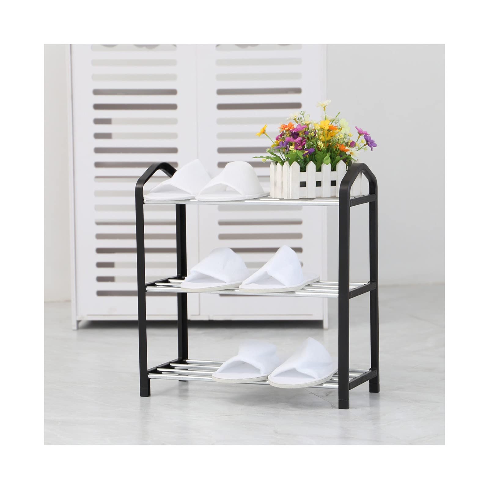 3-Tier Modern Shoe Rack Organizer - Space Saving Shoe Shelf for Bedroom, Entryway & Closet - Sturdy Black Shoe Storage with Multi-Functional Design - Perfect for Small Spaces & Home Organization