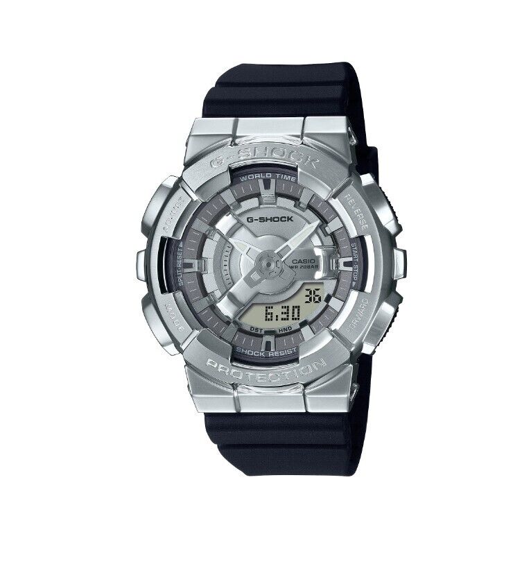 Casio G-Shock GMS110-1A Analog Digital Women's Watch - Silver Dial & Black Strap - Shock Resistant, Waterproof - Perfect for Outdoor Sports, Gym & Everyday Wear