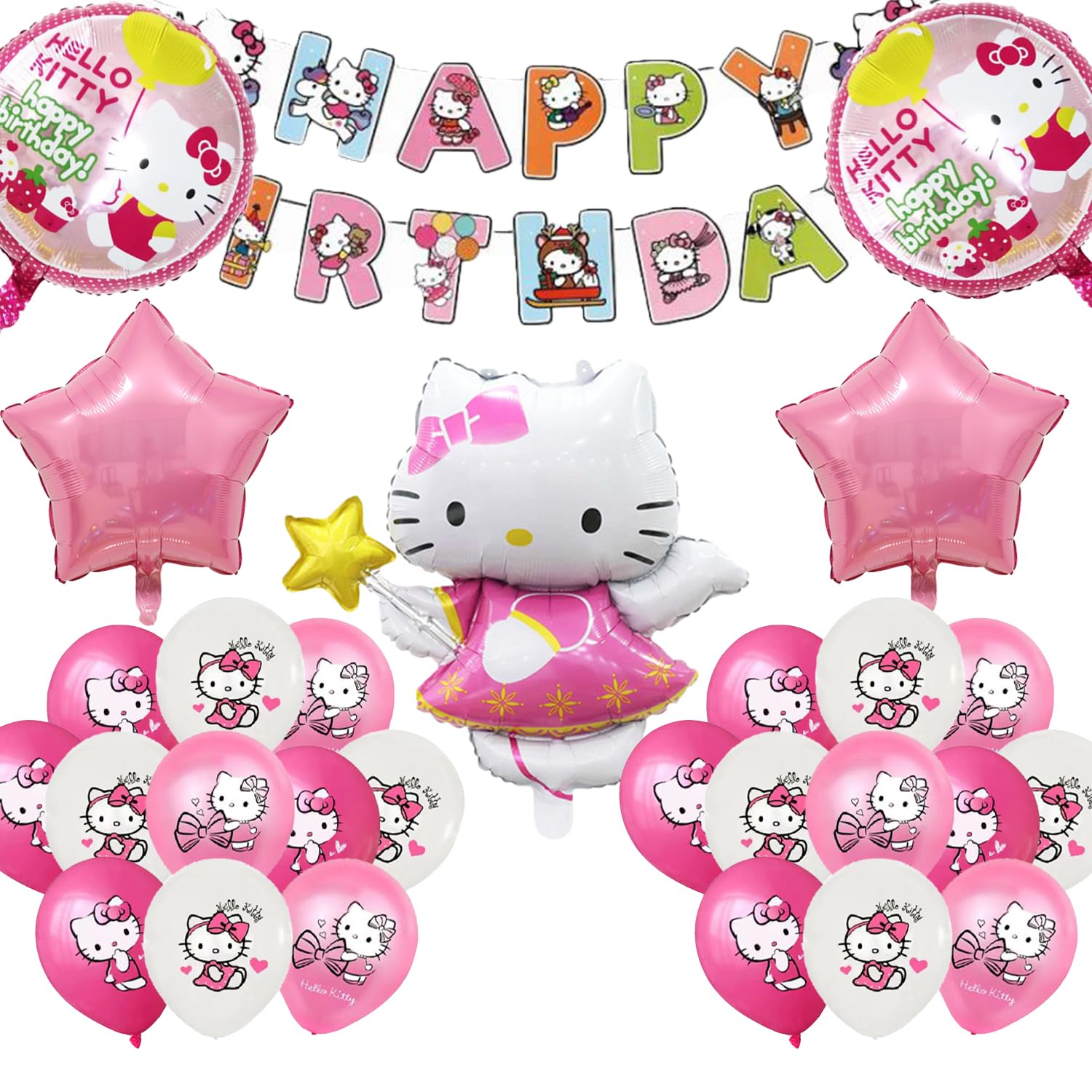 24PCS Cute Anime Birthday Decorations Set - Cartoon Theme Foil Balloons, Pattern Balloons, Party Favors for Girls Birthday Party, Baby Shower, Kids Room Decor