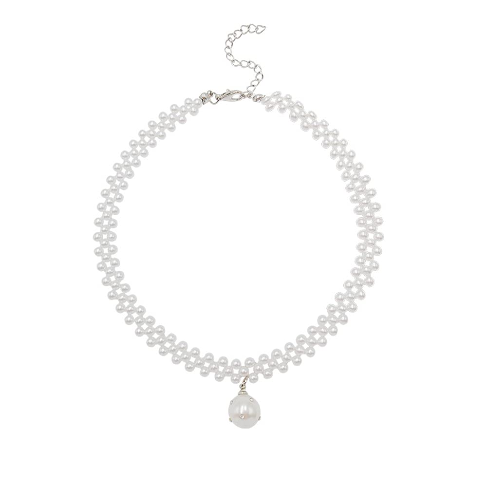 Simulated Shell Pearl Choker Necklace with CZ Pendant for Women - Elegant Layered Jewelry for Parties & Weddings