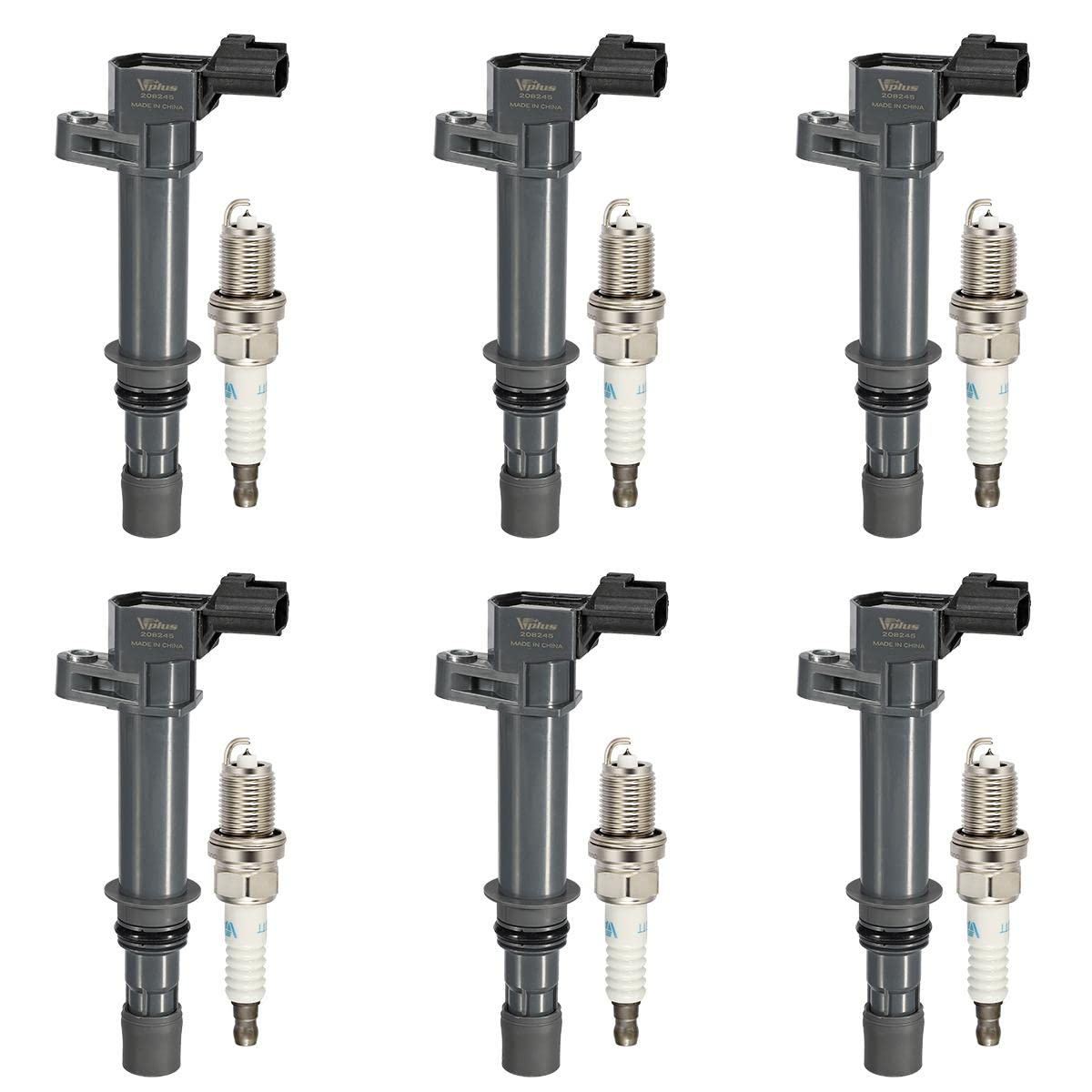 Vplus Set of 6 Ignition Coil Packs UF270 & Platinum Spark Plugs 4504 PK20TT - Compatible with Dodge Dakota, Durango, Nitro, Ram 1500 & Jeep Commander, Grand Cherokee, Liberty 3.7L V6 - Replaces UF297 - Improves Engine Performance & Fuel Efficiency for Smooth Driving