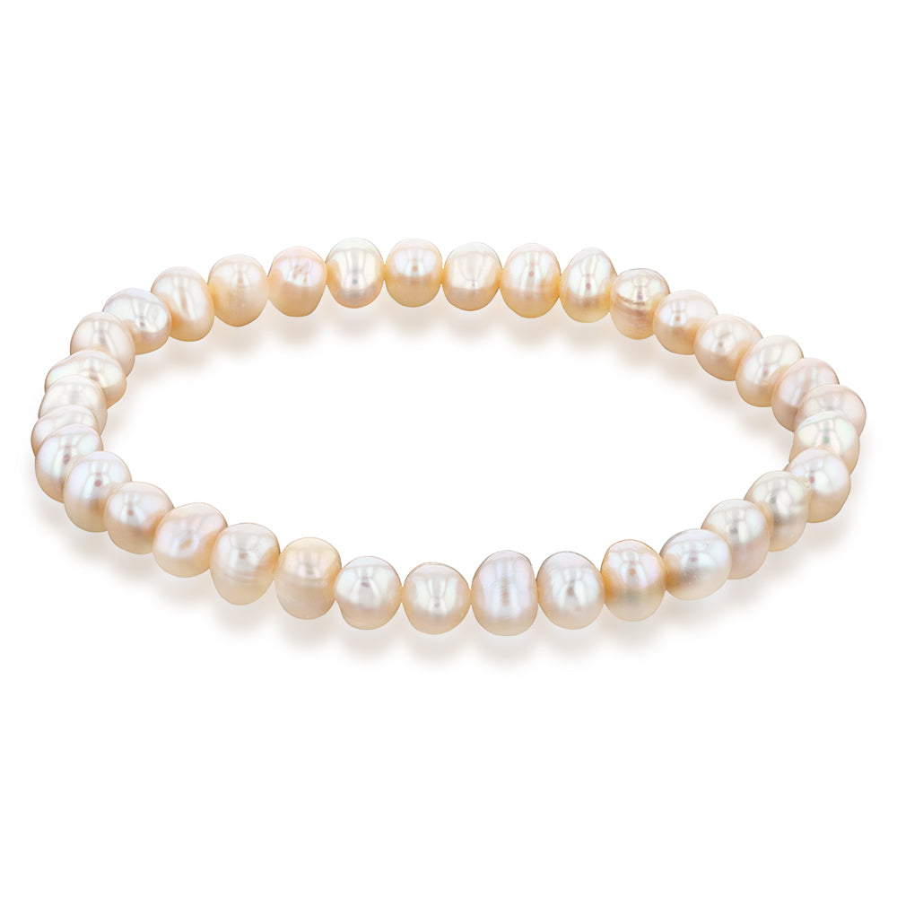 6mm Freshwater Pearl Peach Stretch Bracelet for Women - Elegant Beaded Jewelry for Wedding, Party & Everyday Wear