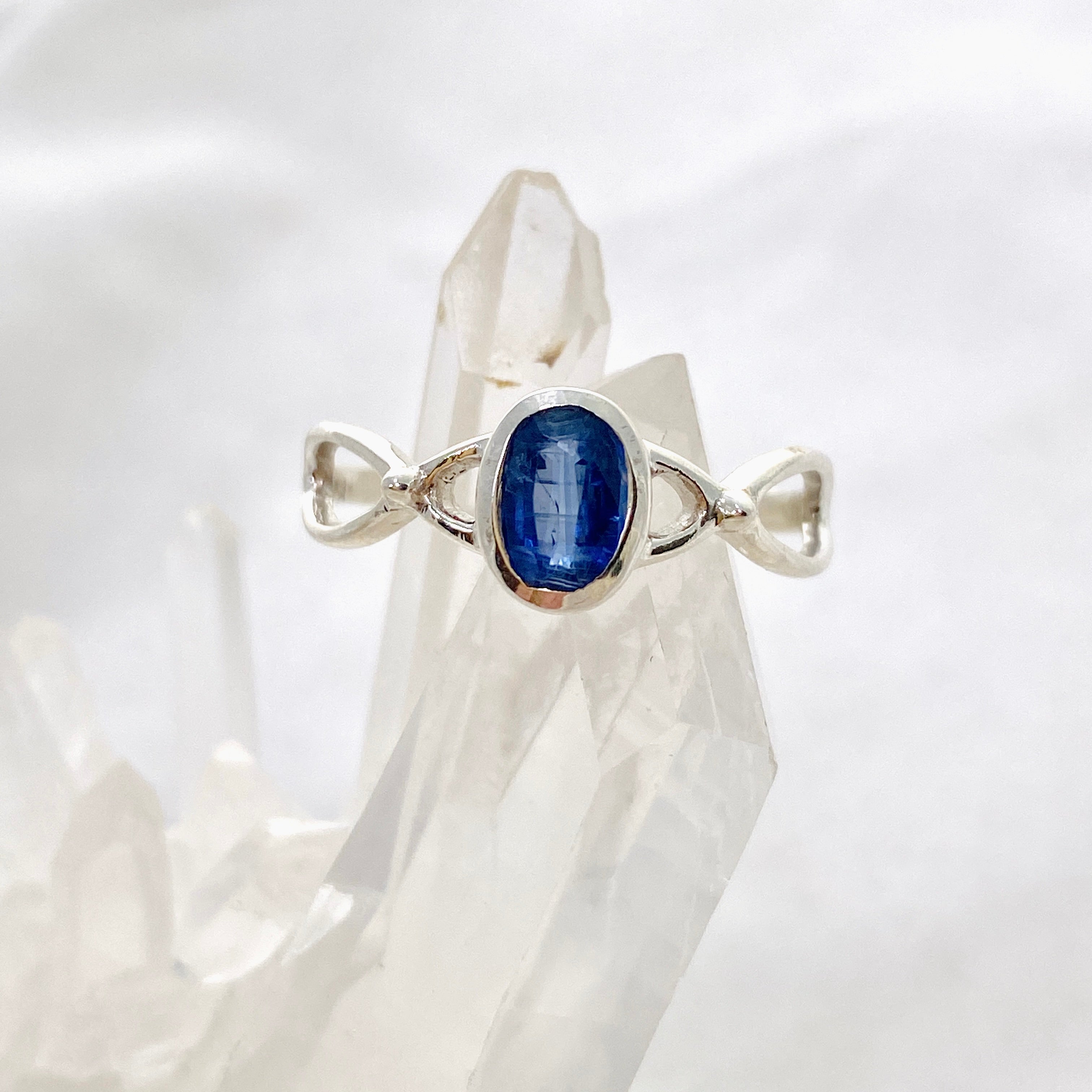 Blue Kyanite Oval Faceted Ring Size 8.5 - Sterling Silver Jewelry for Women, Handmade Gemstone Ring, Unique Spiritual Healing Crystal Ring for Meditation & Energy Work