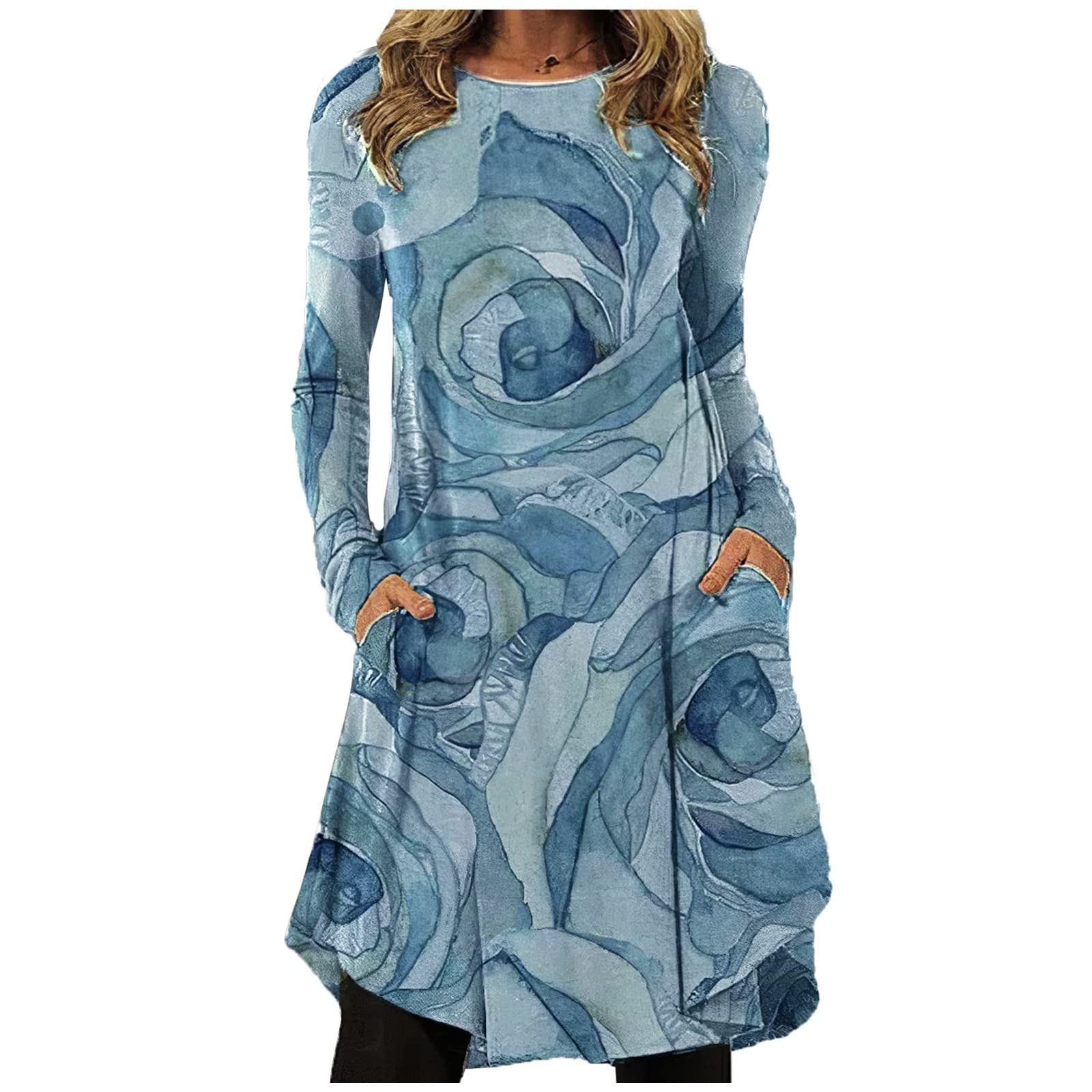 Women's Summer Beach Dress - Floral Print Casual Loose Long Sleeve O-Neck Open Back Sexy Dress | Perfect for Vacation, Pool Party & Date Night