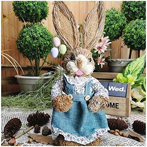 Straw Rabbit Statue - Easter Bunny Garden Decor for Fence, Outdoor Party & Home Decoration | Handcrafted Rabbit Sculpture for Spring, Easter Celebration & Backyard Decorations