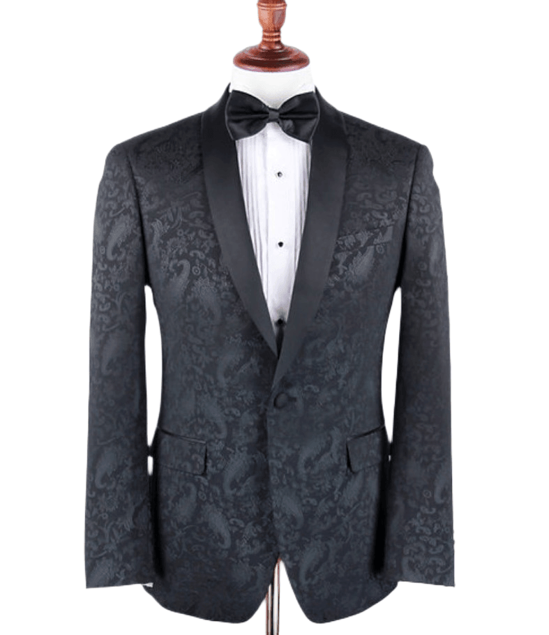 Slim Fit Shawl Lapel Tuxedo Jacket for Men - Black Paisley Pattern Formal Blazer | Perfect for Weddings, Prom, Black Tie Events & Evening Parties