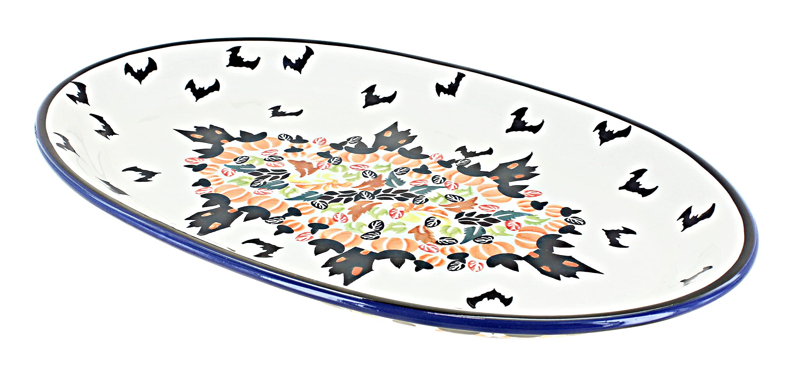 Blue Rose Polish Pottery Haunted House Large Oval Platter - Handcrafted Ceramic Serving Tray for Halloween, Gothic Decor & Dinner Parties | Perfect for Holiday Entertaining & Spooky Tablescapes