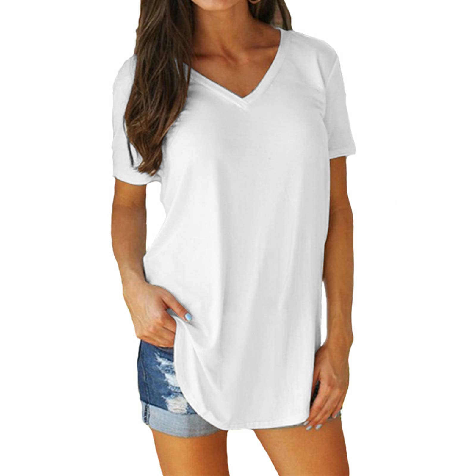 Women's Casual V-Neck Short Sleeve T-Shirt - Loose Fit Summer Tunic Top for Women | Perfect for Beach, Travel & Everyday Wear