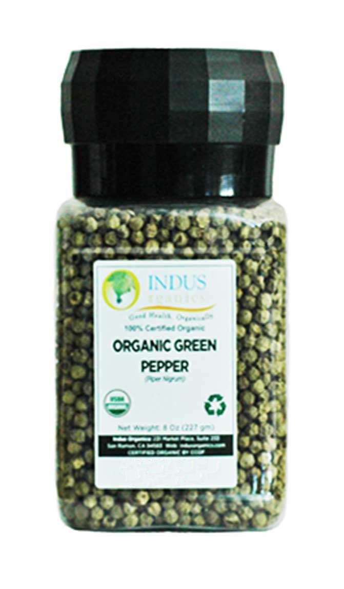 Premium Grade Indus Organics Malabar Dehydrated Green Peppercorns - 6 Oz Grinder | High Purity, Freshly Packed | Perfect for Gourmet Cooking, Steak Seasoning & Spice Blends