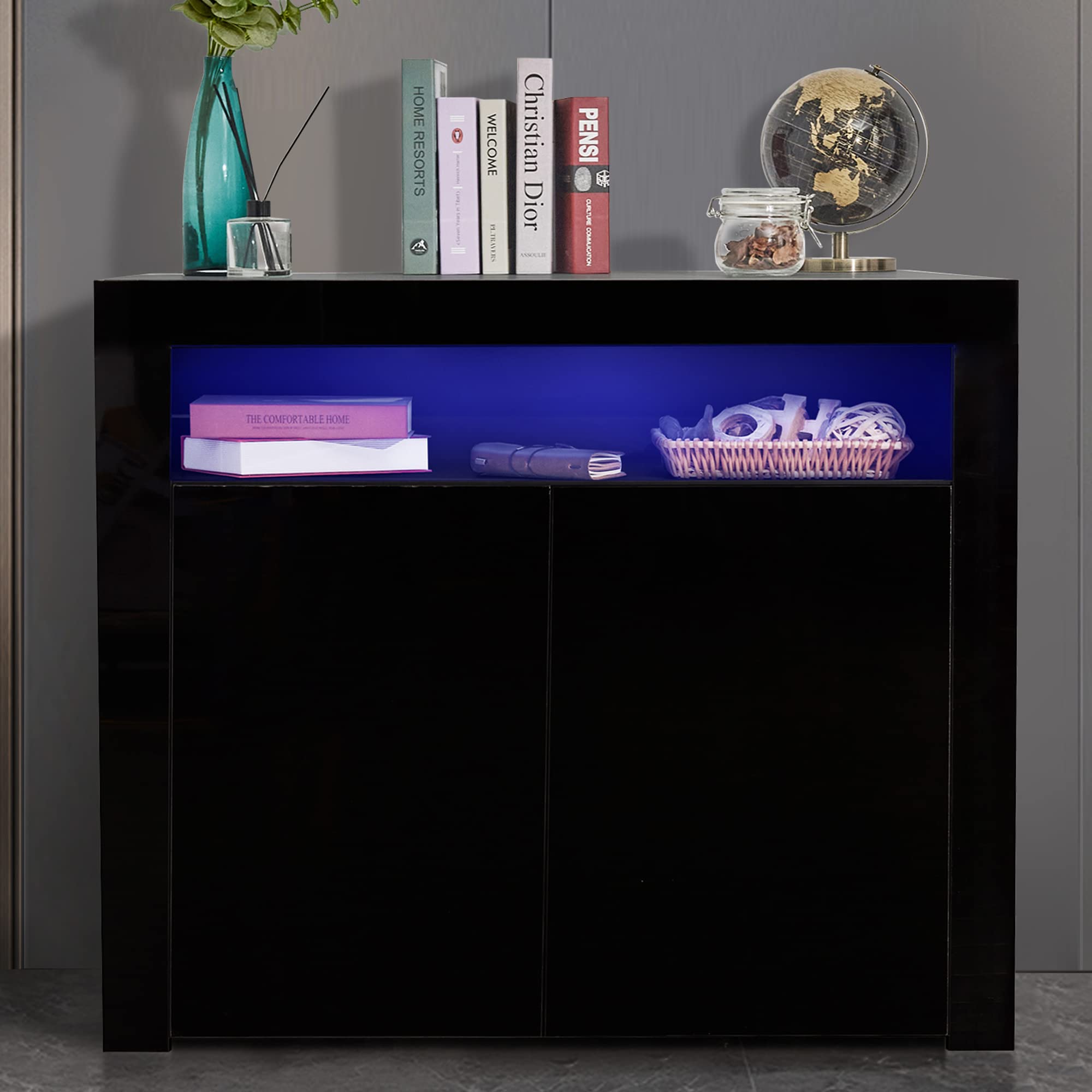 Modern Sideboard Storage Cabinet with LED Lights - 2 Door Buffet Cupboard for Dining Room & Kitchen | TV Stand, Display Storage Unit | Perfect for Home Decor & Entertaining